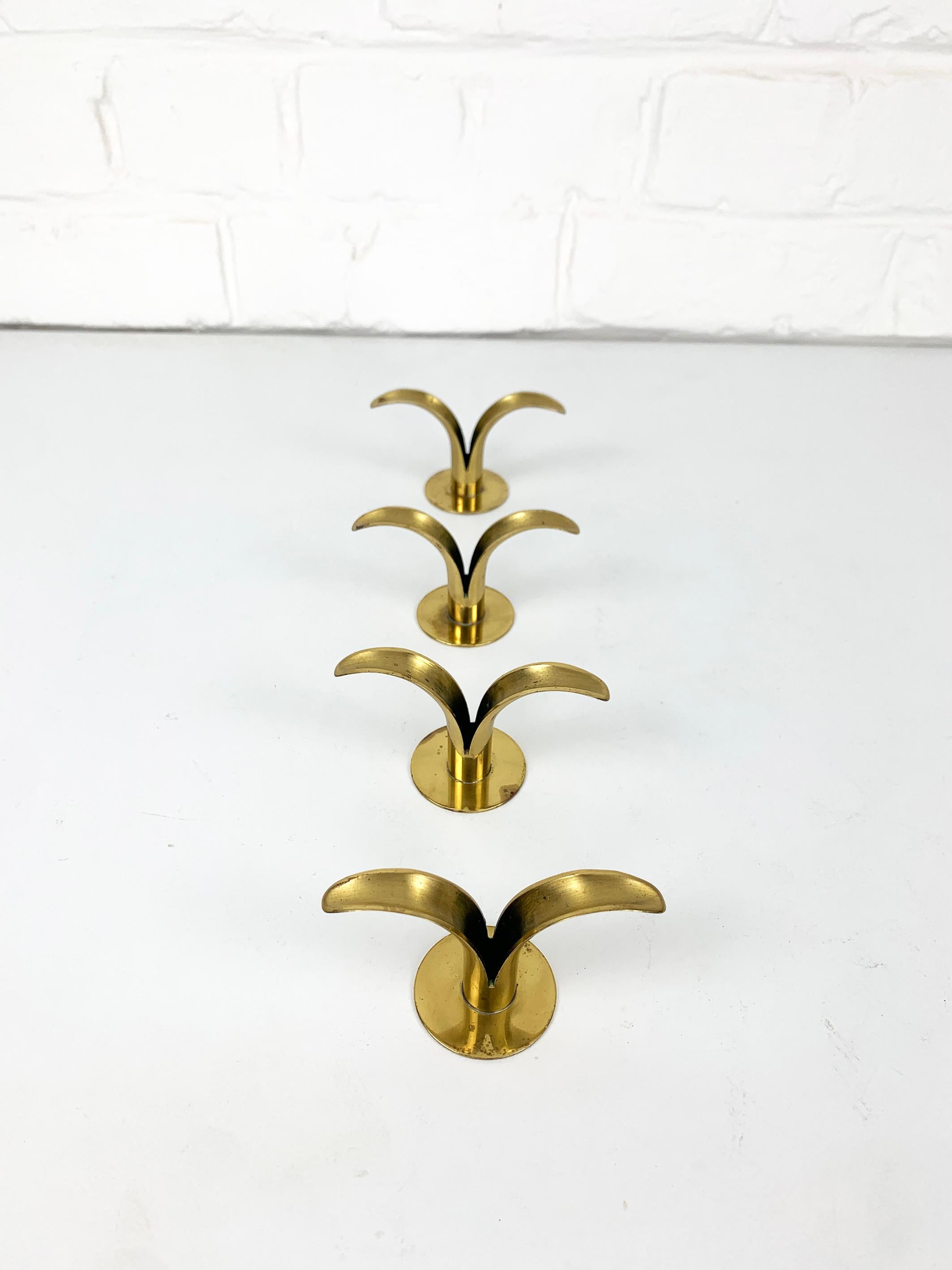 20th Century 4 Small Mid-Century Brass Model Lily Candleholders from Lbe Konst, Ystad, Sweden For Sale