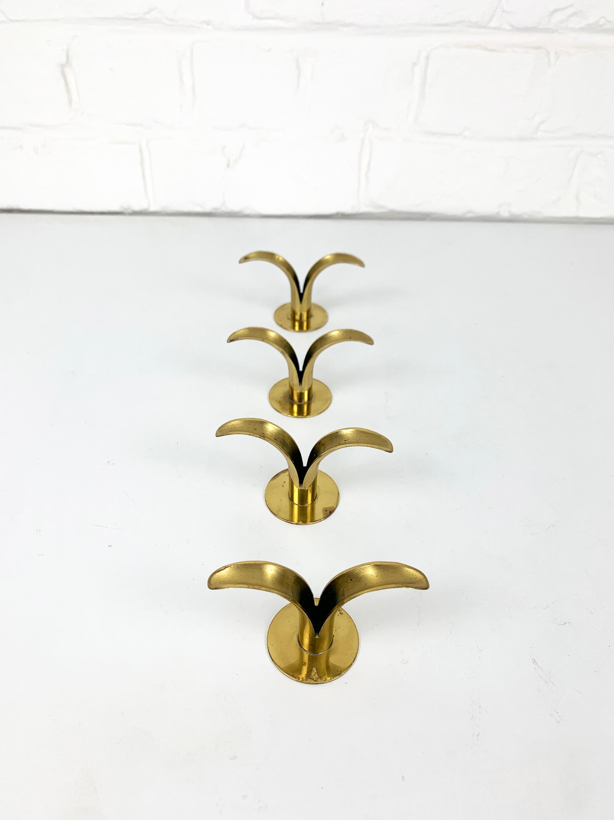 20th Century 4 Small Mid-Century Brass Model Lily Candleholders from Lbe Konst, Ystad, Sweden