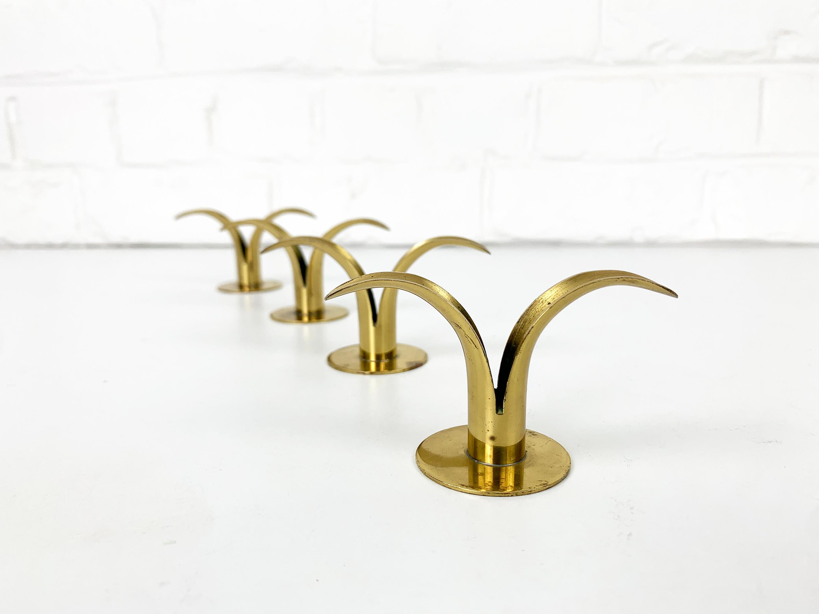 4 Small Mid-Century Brass Model Lily Candleholders from Lbe Konst, Ystad, Sweden For Sale 1