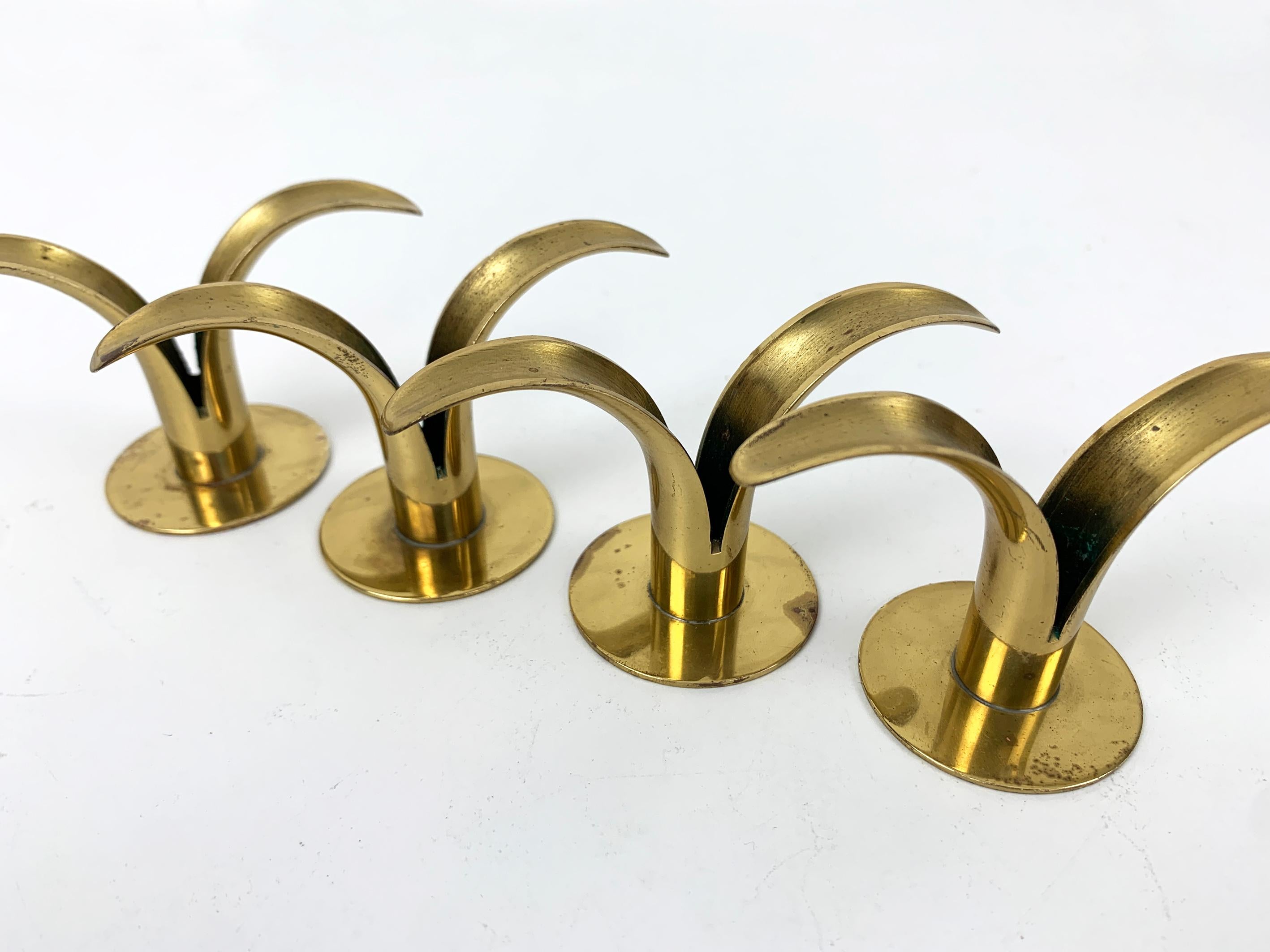 4 Small Mid-Century Brass Model Lily Candleholders from Lbe Konst, Ystad, Sweden For Sale 3