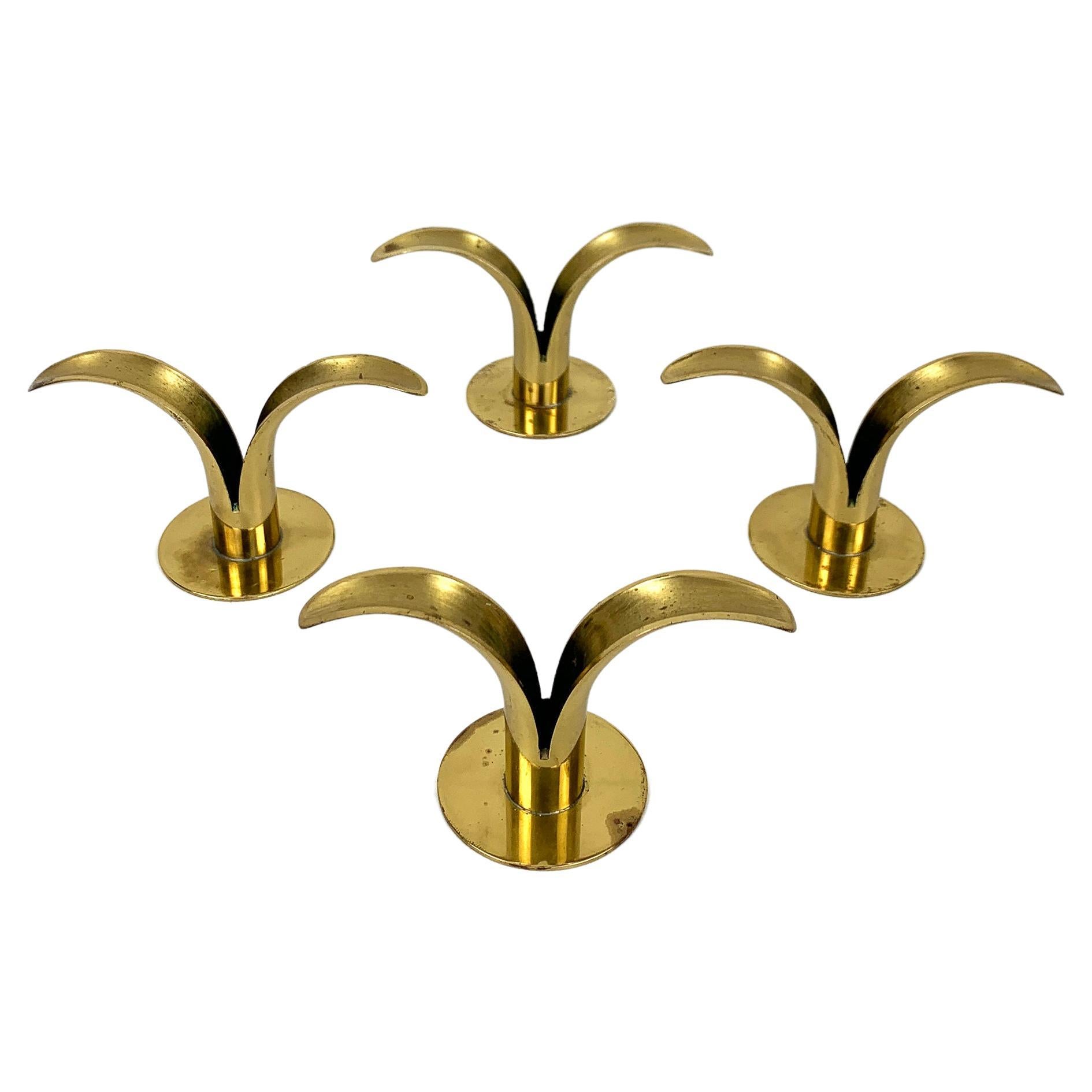 4 Small Mid-Century Brass Model Lily Candleholders from Lbe Konst, Ystad, Sweden For Sale