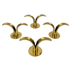 4 Small Mid-Century Brass Model Lily Candleholders from Lbe Konst, Ystad, Sweden