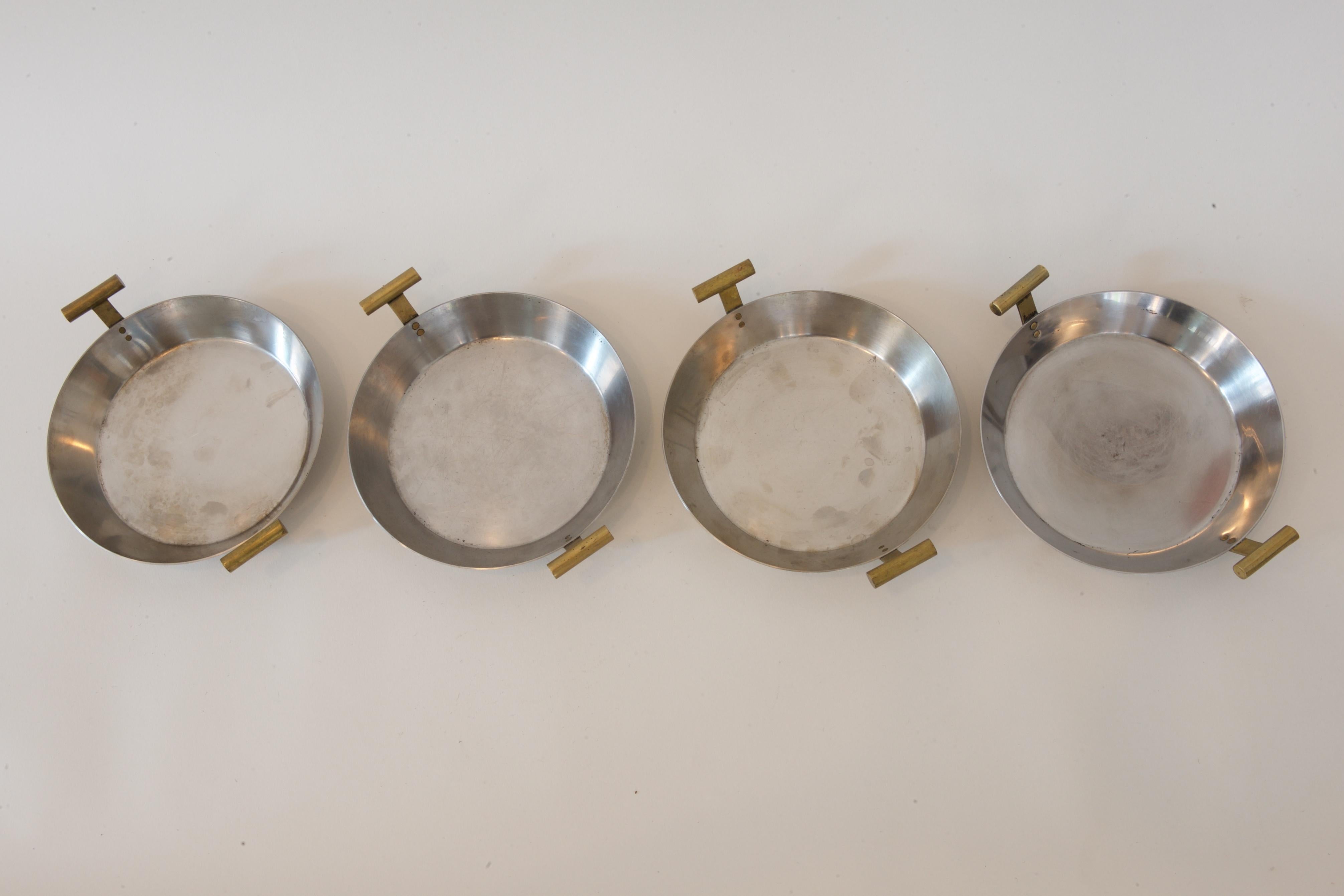 Austrian 4 Small Pans with a Wooden Rack For Sale