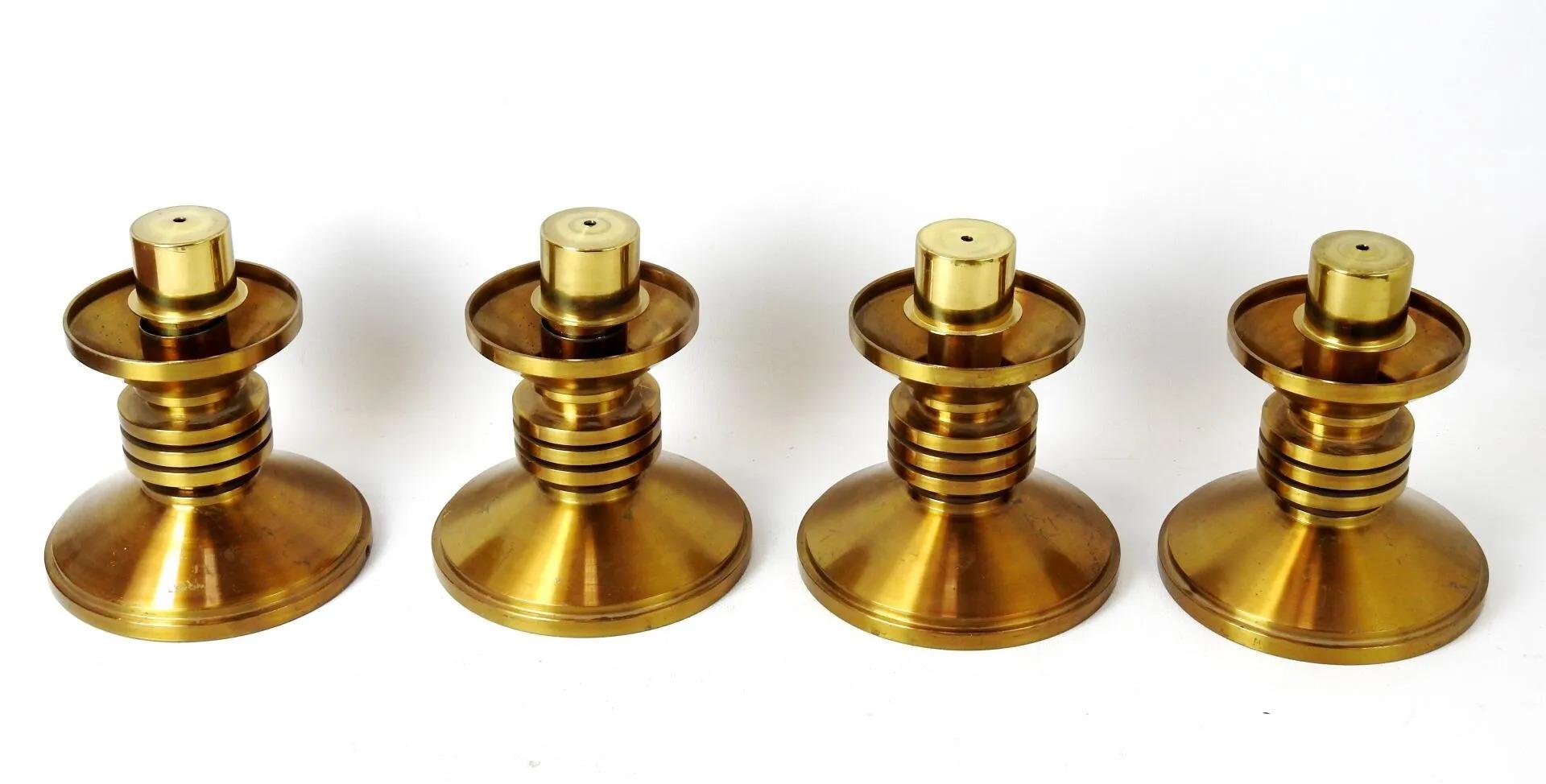 Gilt 4 Small Silver-Plated Candlesticks with a Very Beautiful Decoration of Cords For Sale