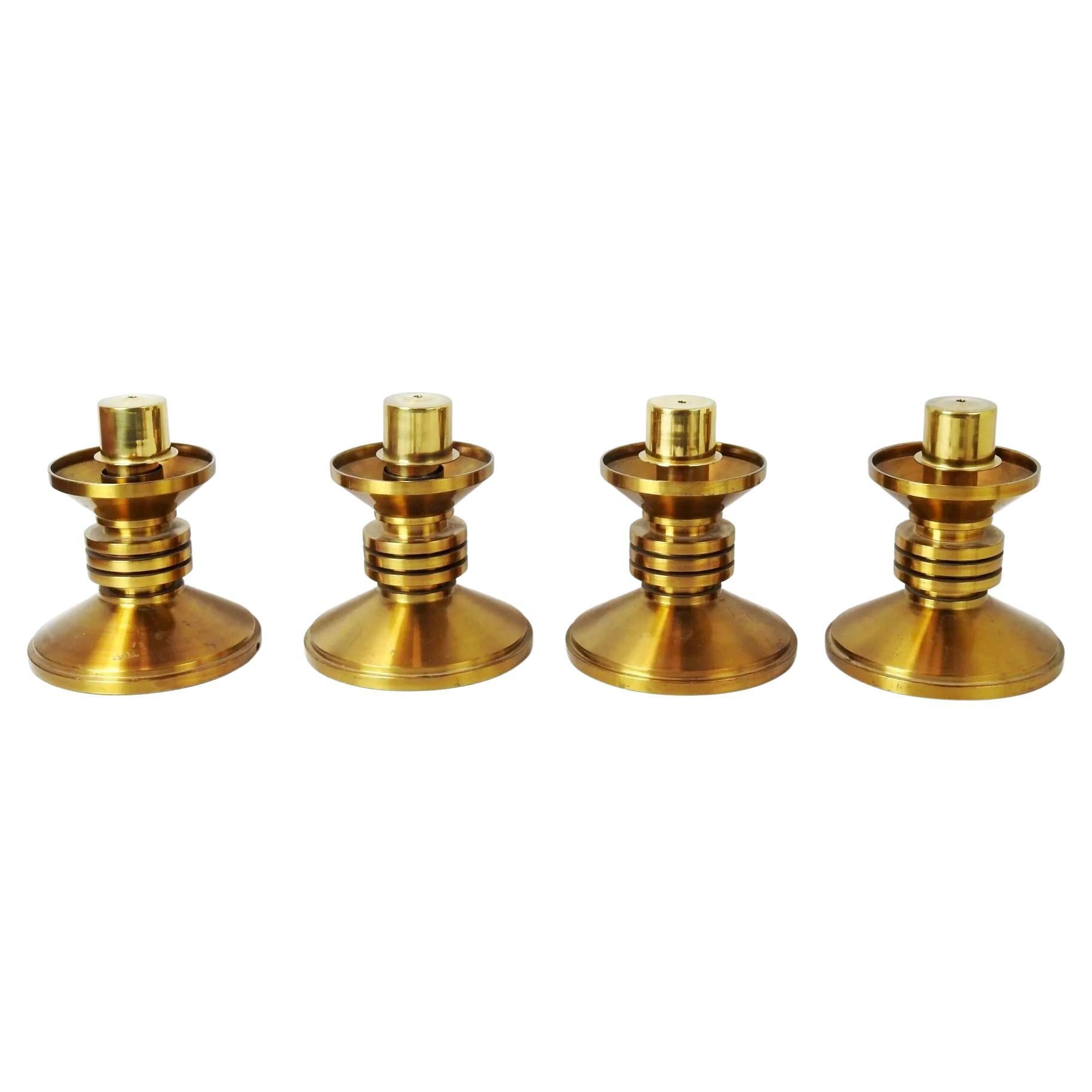 4 Small Silver-Plated Candlesticks with a Very Beautiful Decoration of Cords