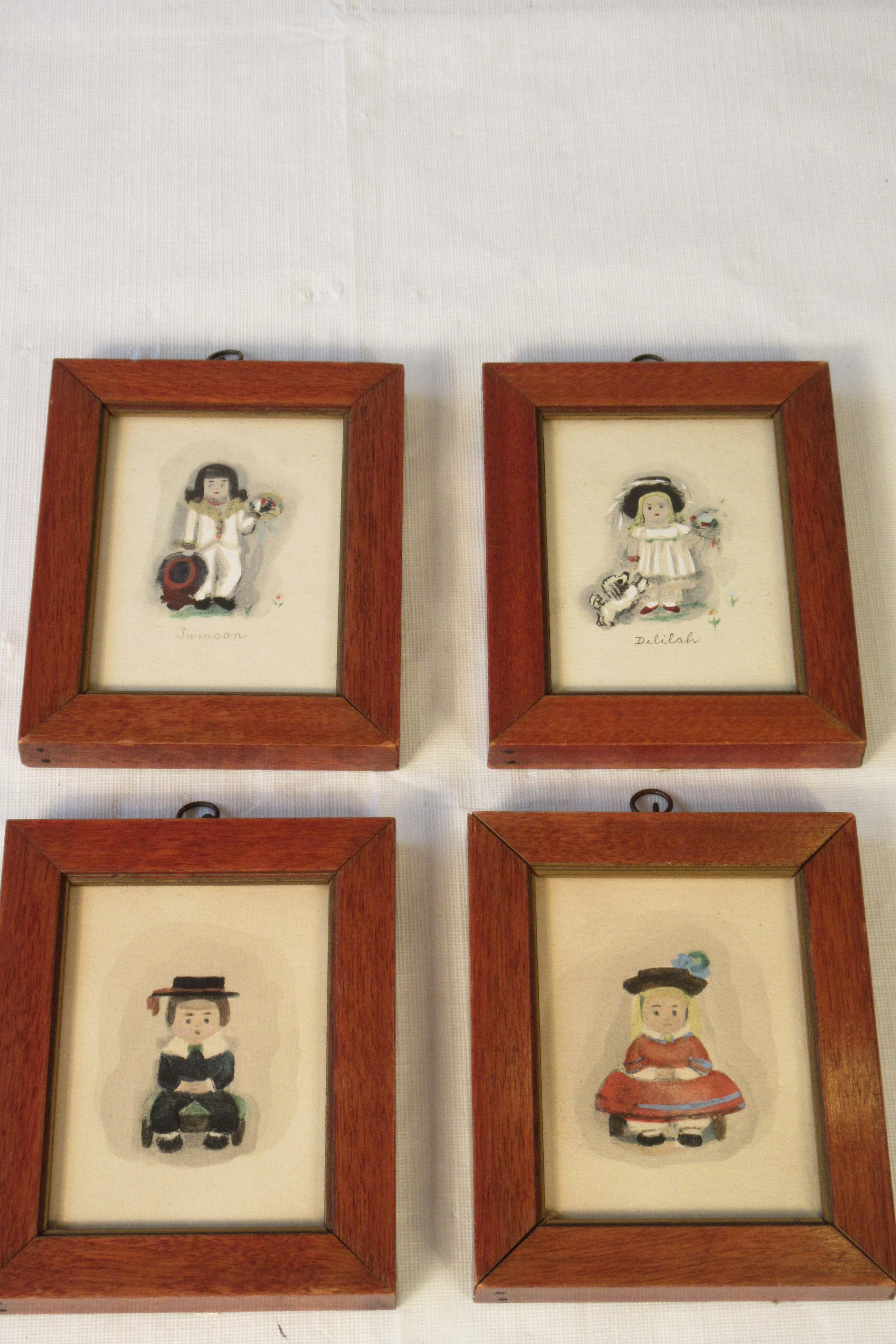 4 Small Water Colors of 19th Century Children In Good Condition For Sale In Tarrytown, NY