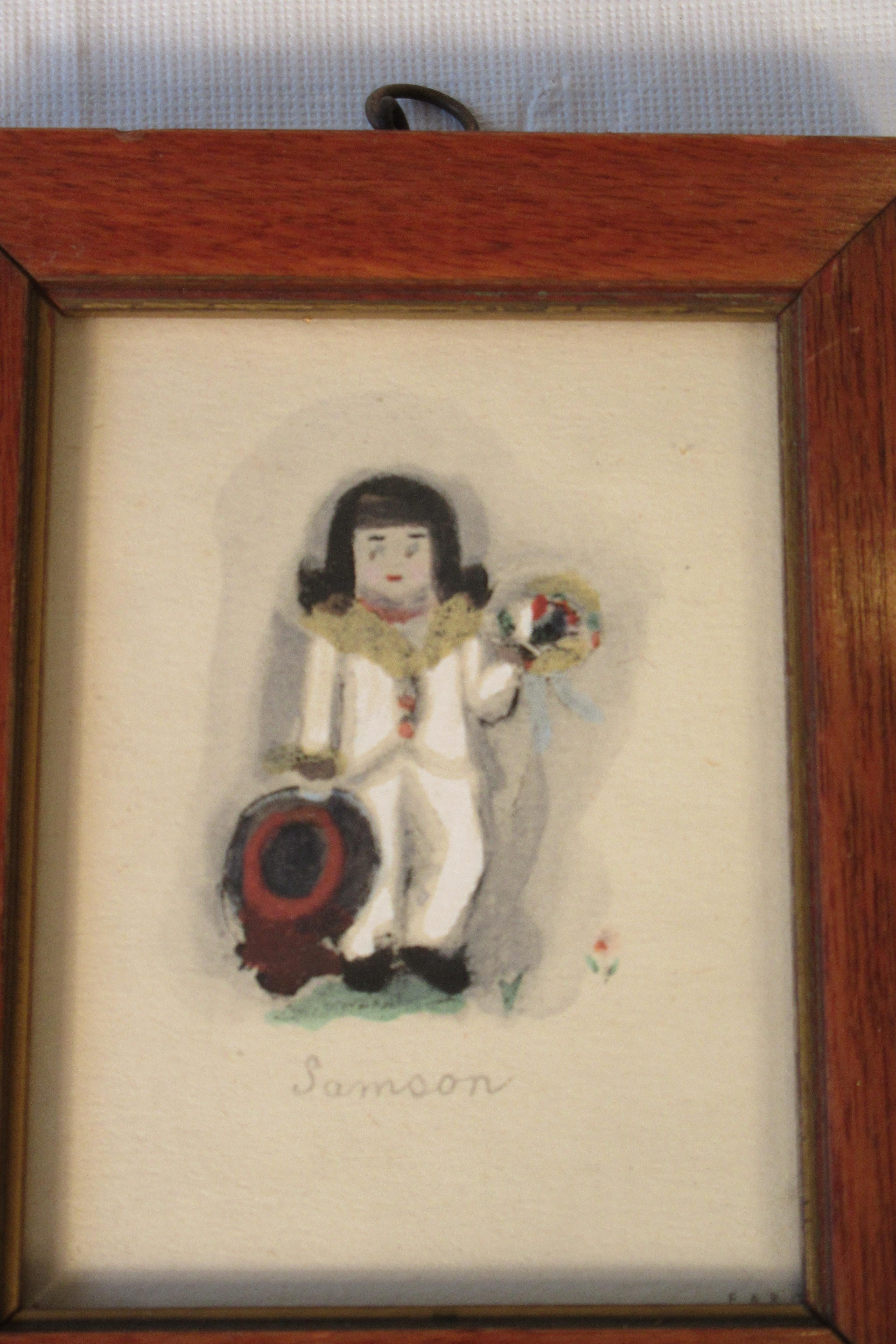 4 Small Water Colors of 19th Century Children For Sale 1