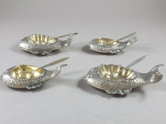 4 Solid Silver Salt and Pepper Cellars Fish