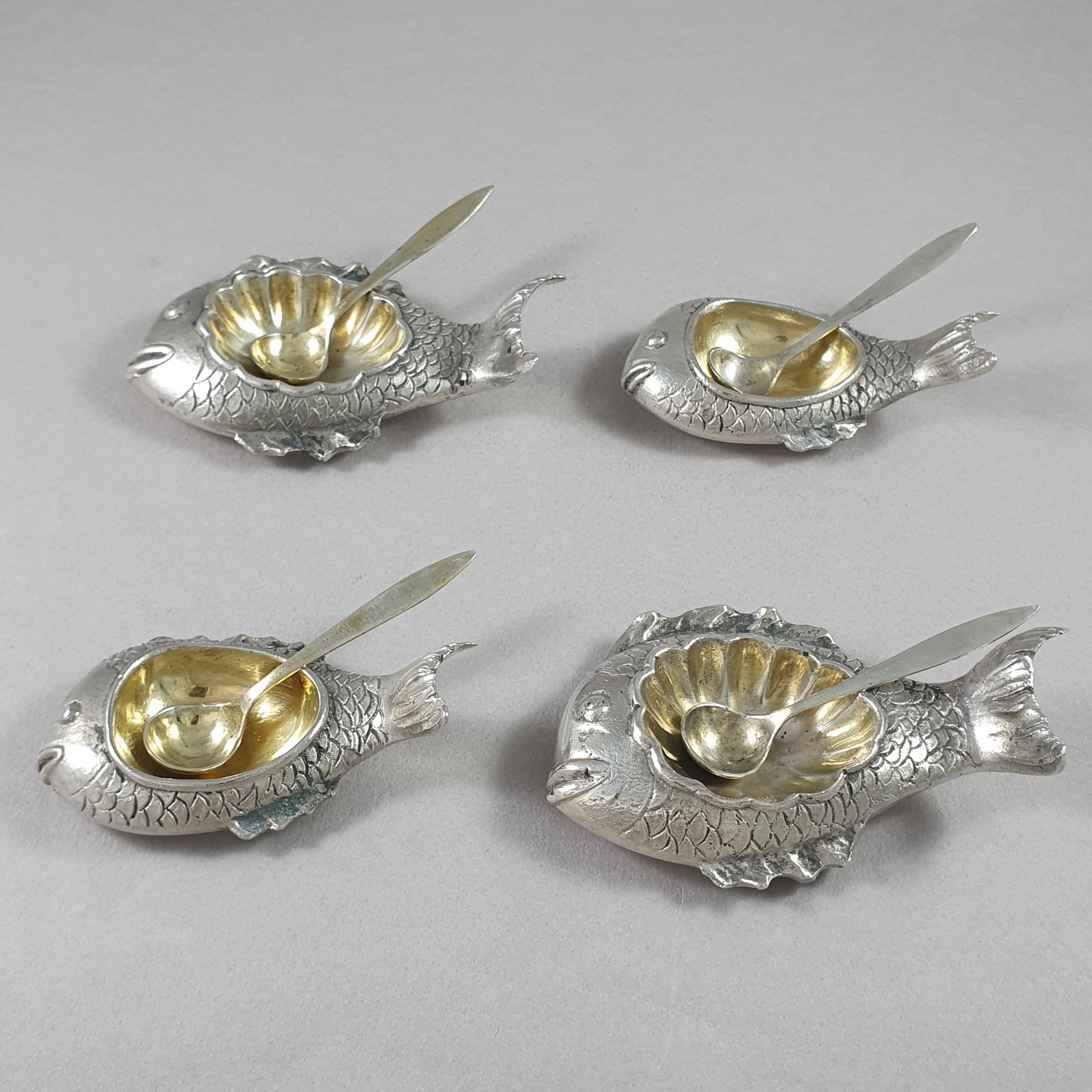 4 Solid Silver Salt and Pepper Cellars Fish 2