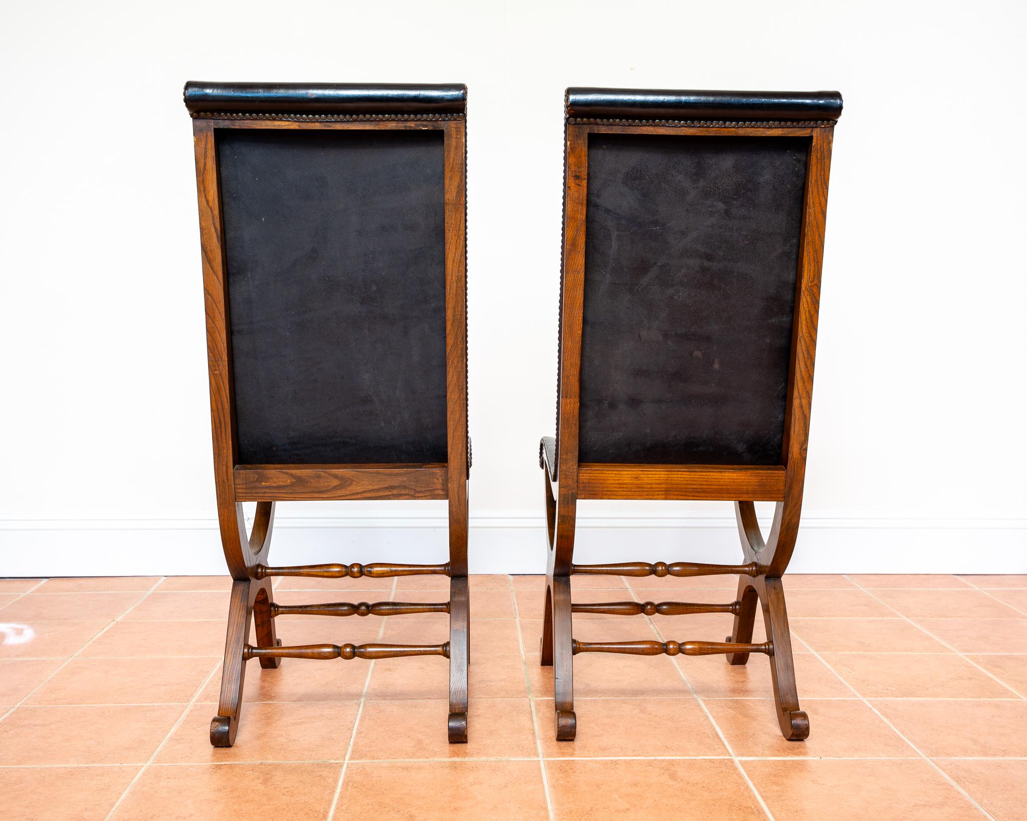 4 Sillas de Comedor de Piel de Roble Español Pierre Lottier Valmazan Mid Century en venta 9