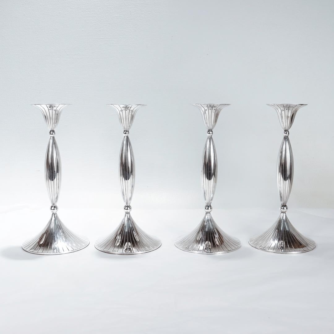 4 Spritzer & Fuhrmann Mid-Century Modern Sterling Silver Candlesticks In Good Condition For Sale In Philadelphia, PA