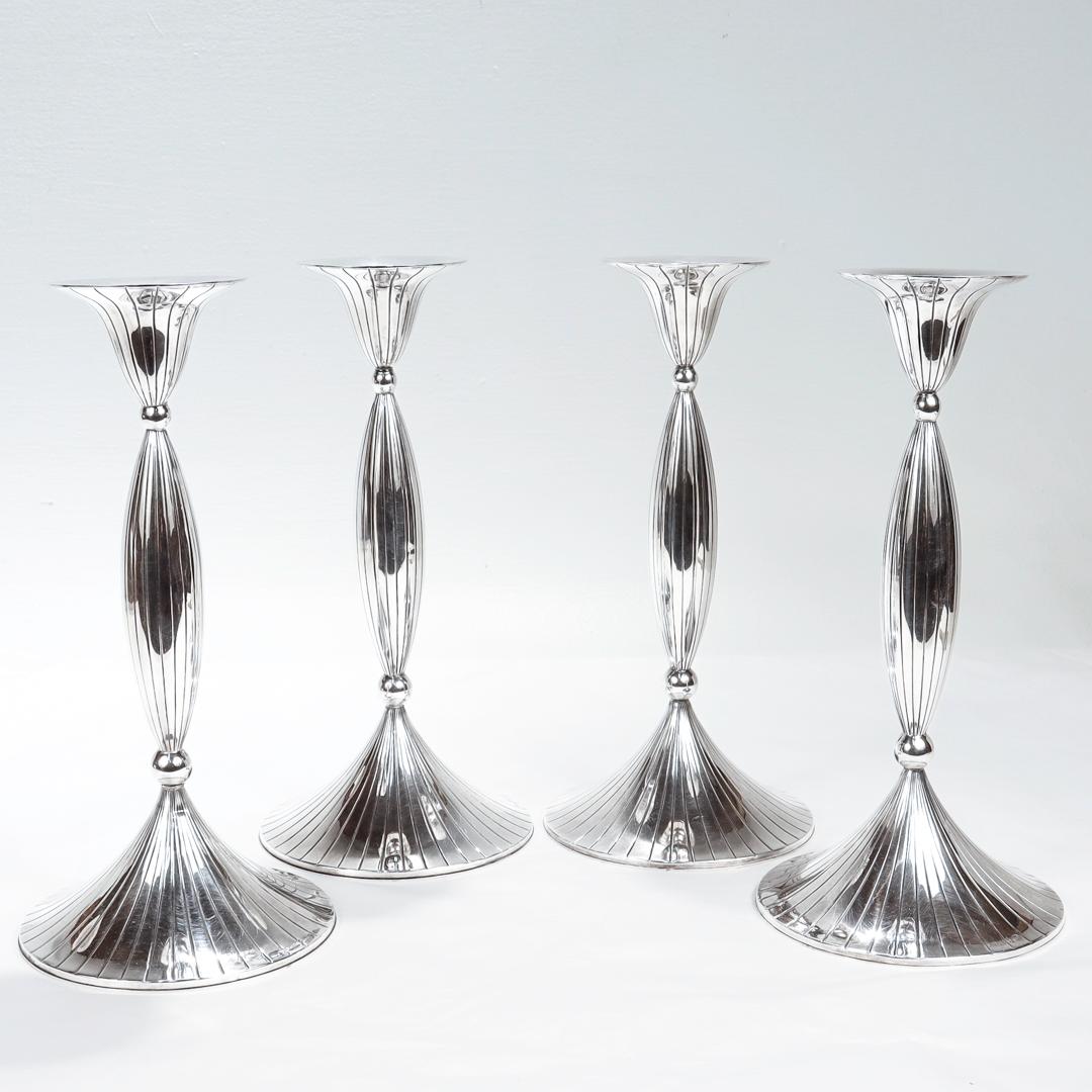 Women's or Men's 4 Spritzer & Fuhrmann Mid-Century Modern Sterling Silver Candlesticks For Sale