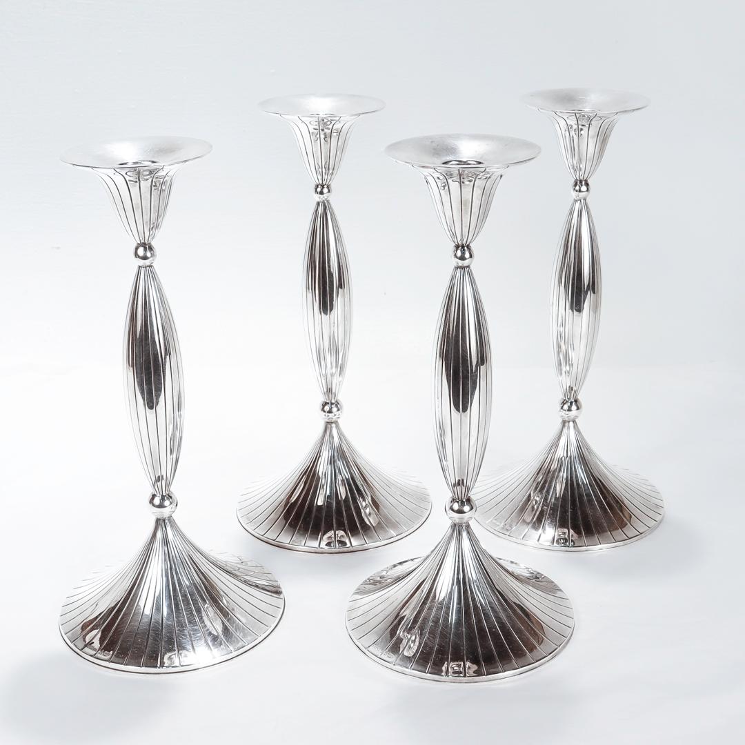 4 chandeliers Spritzer & Fuhrmann en argent sterling moderne du milieu du siècle dernier en vente 1