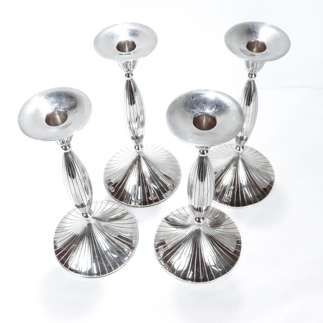 4 chandeliers Spritzer & Fuhrmann en argent sterling moderne du milieu du siècle dernier en vente 2