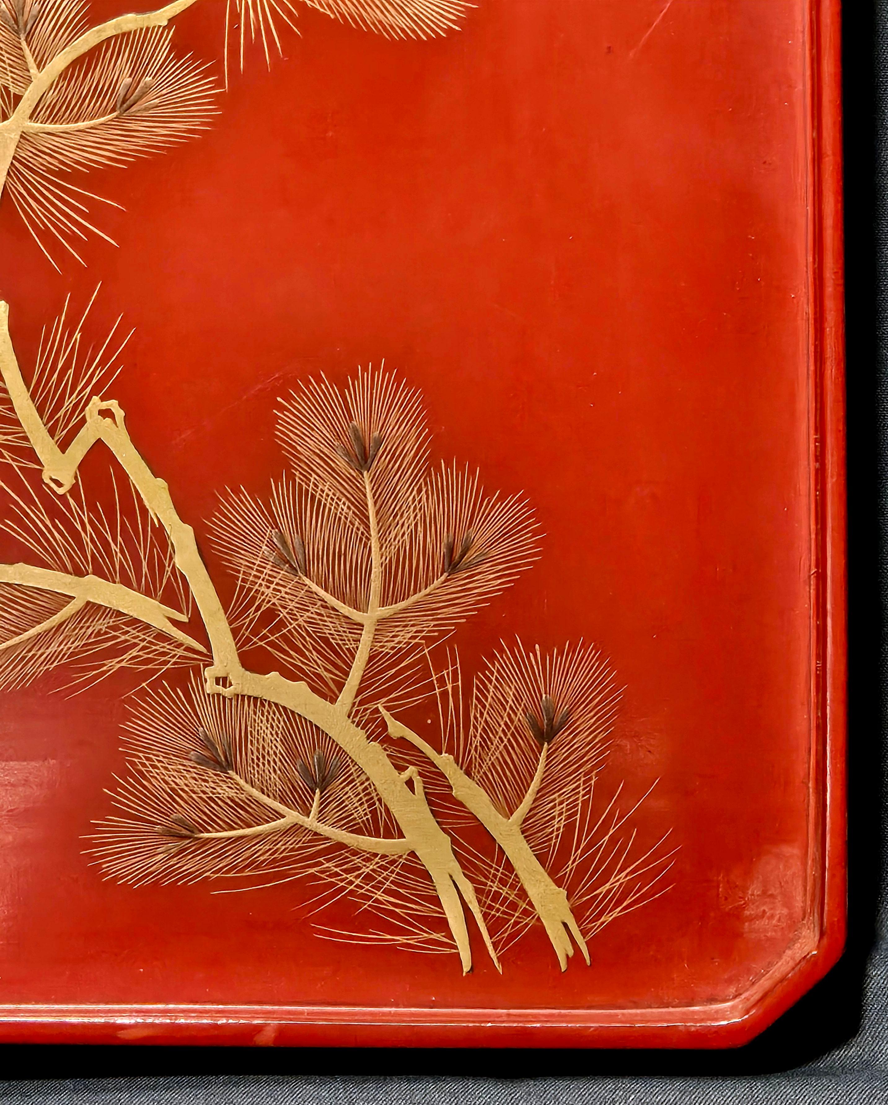 Hand-Painted 4 Square red footed trays, Early 20th Century For Sale