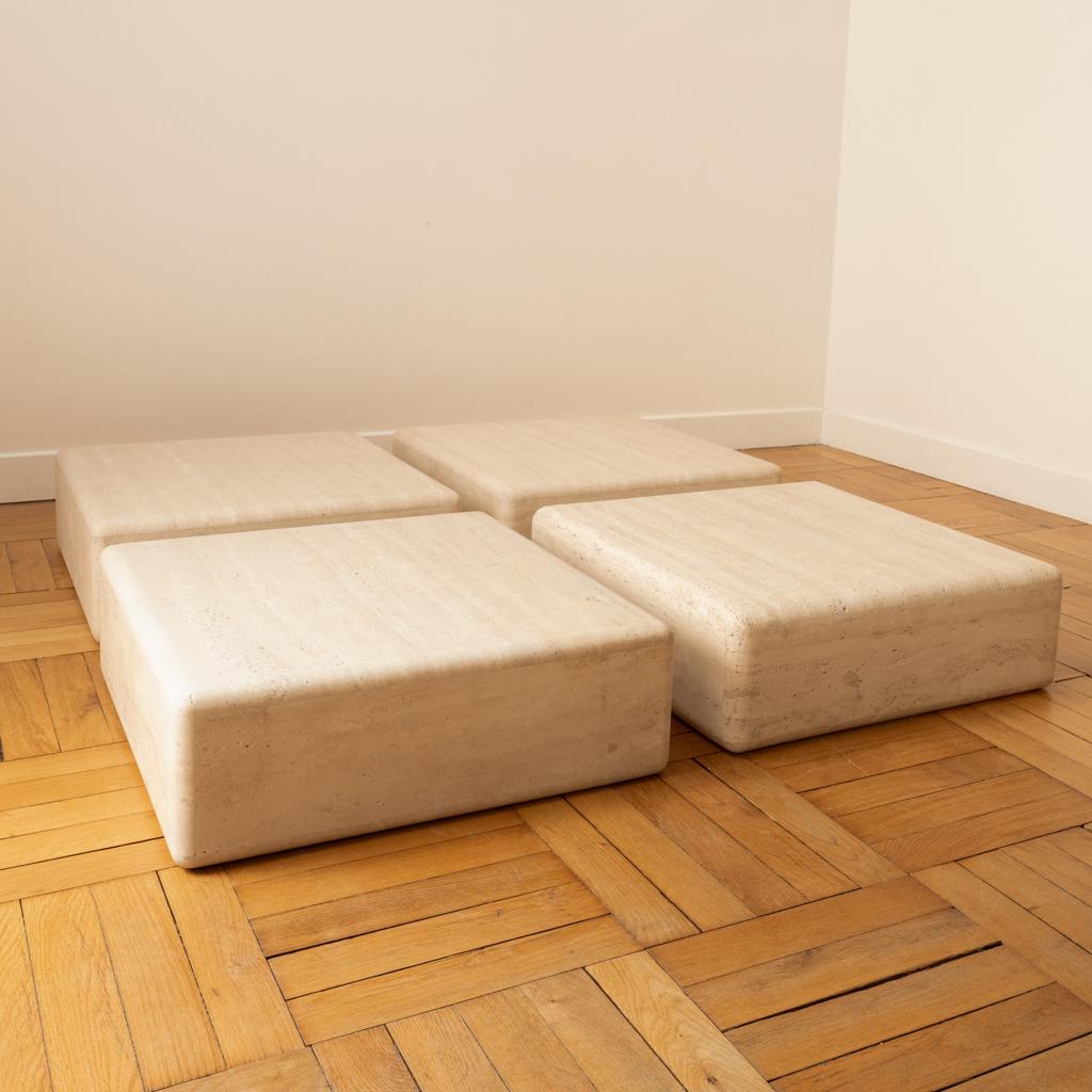 Arts and Crafts 4 square travertine tables For Sale
