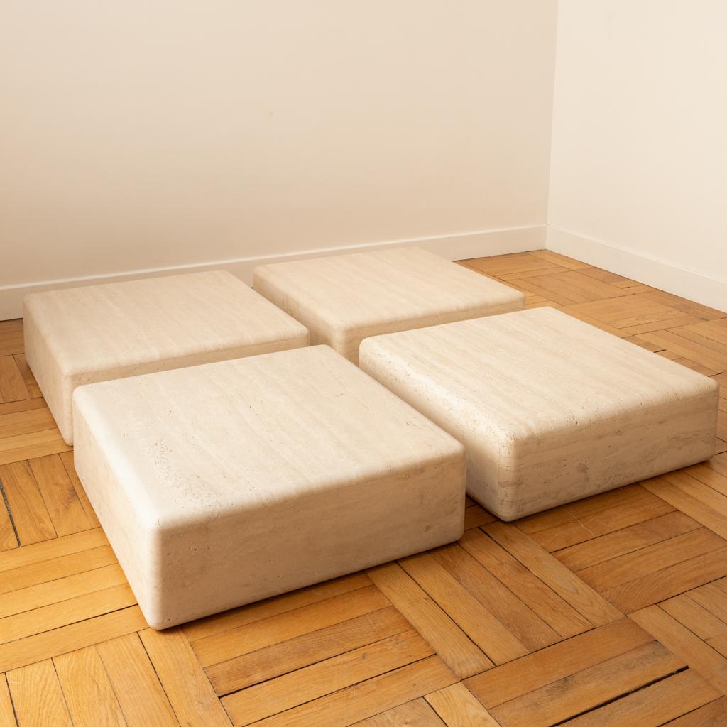French 4 square travertine tables For Sale