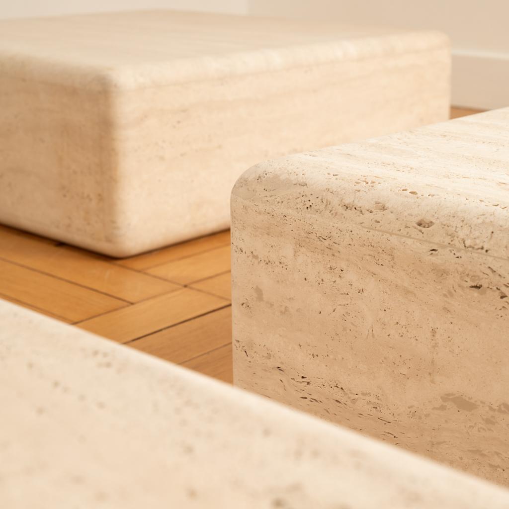 Travertine 4 square travertine tables For Sale