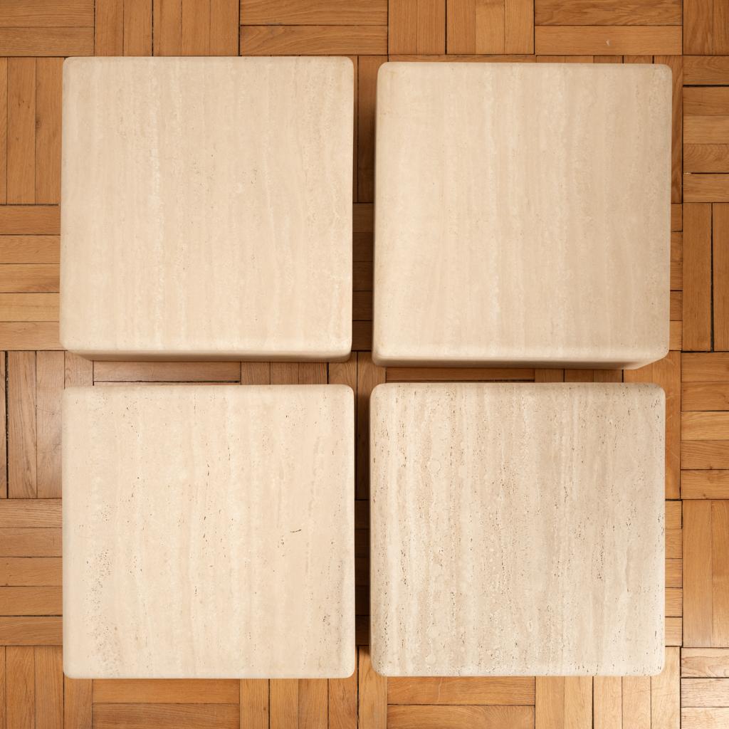 4 square travertine tables For Sale 1