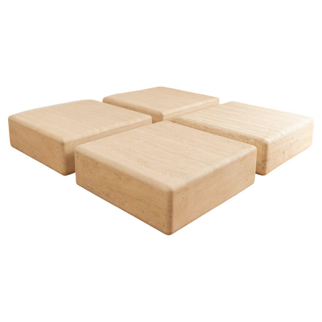 4 square travertine tables For Sale