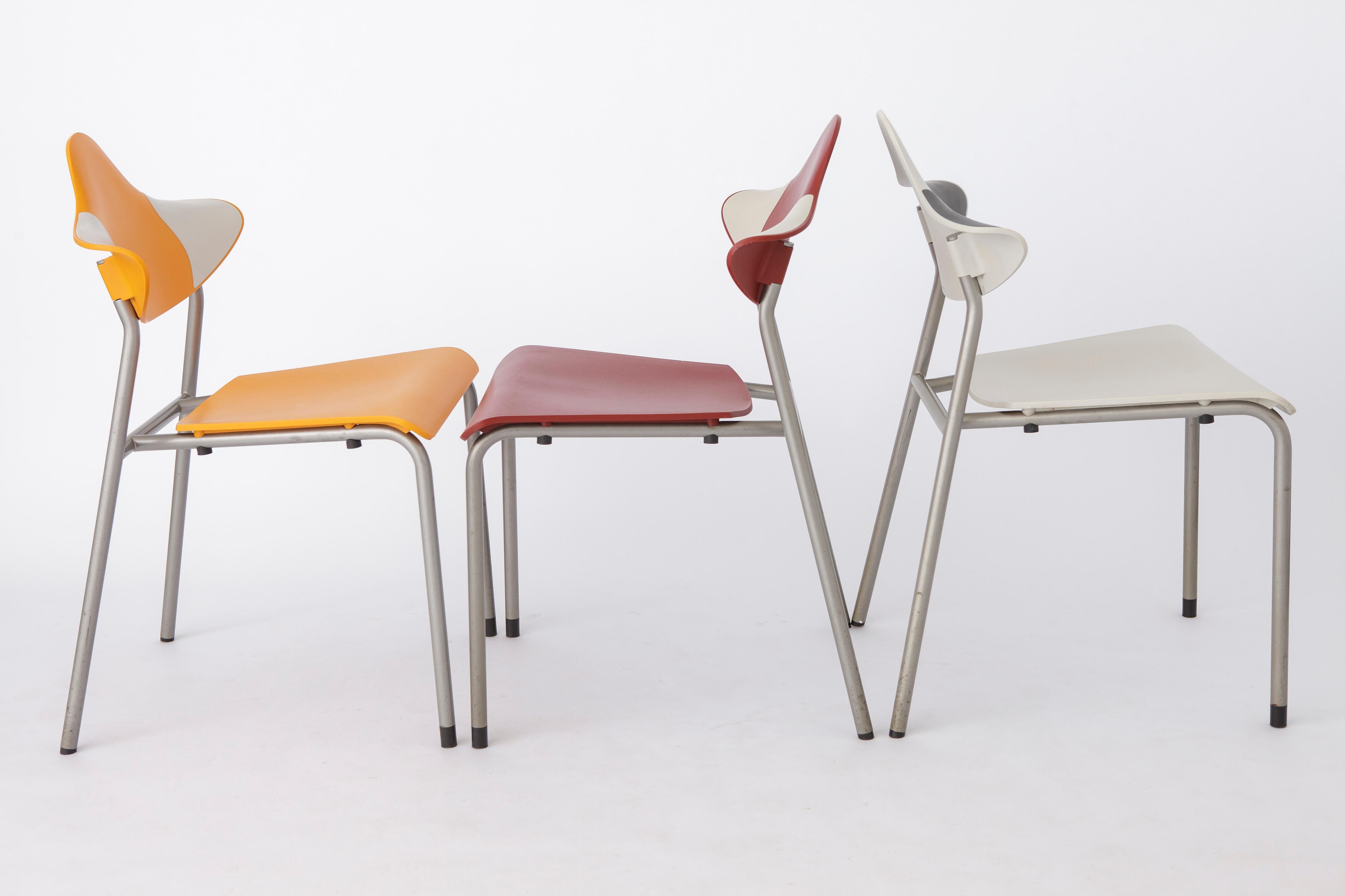 Metal 4 Stacking Chairs Vintage, Drabert by Samas Parlando, 1980s, Germany For Sale