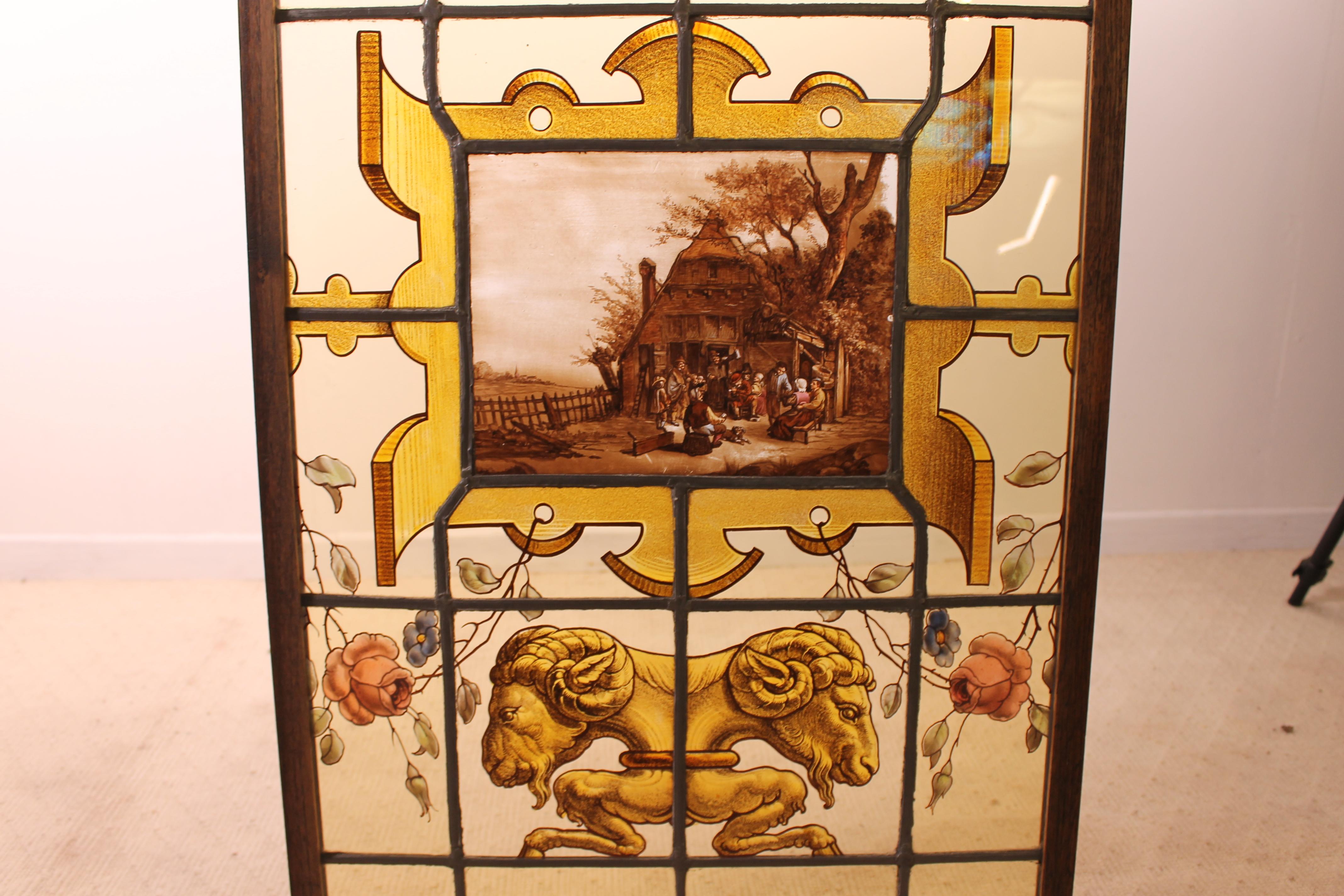 Belgian 4 Stained Glass of Painter of the Flemish Renaissance and Their Painting For Sale