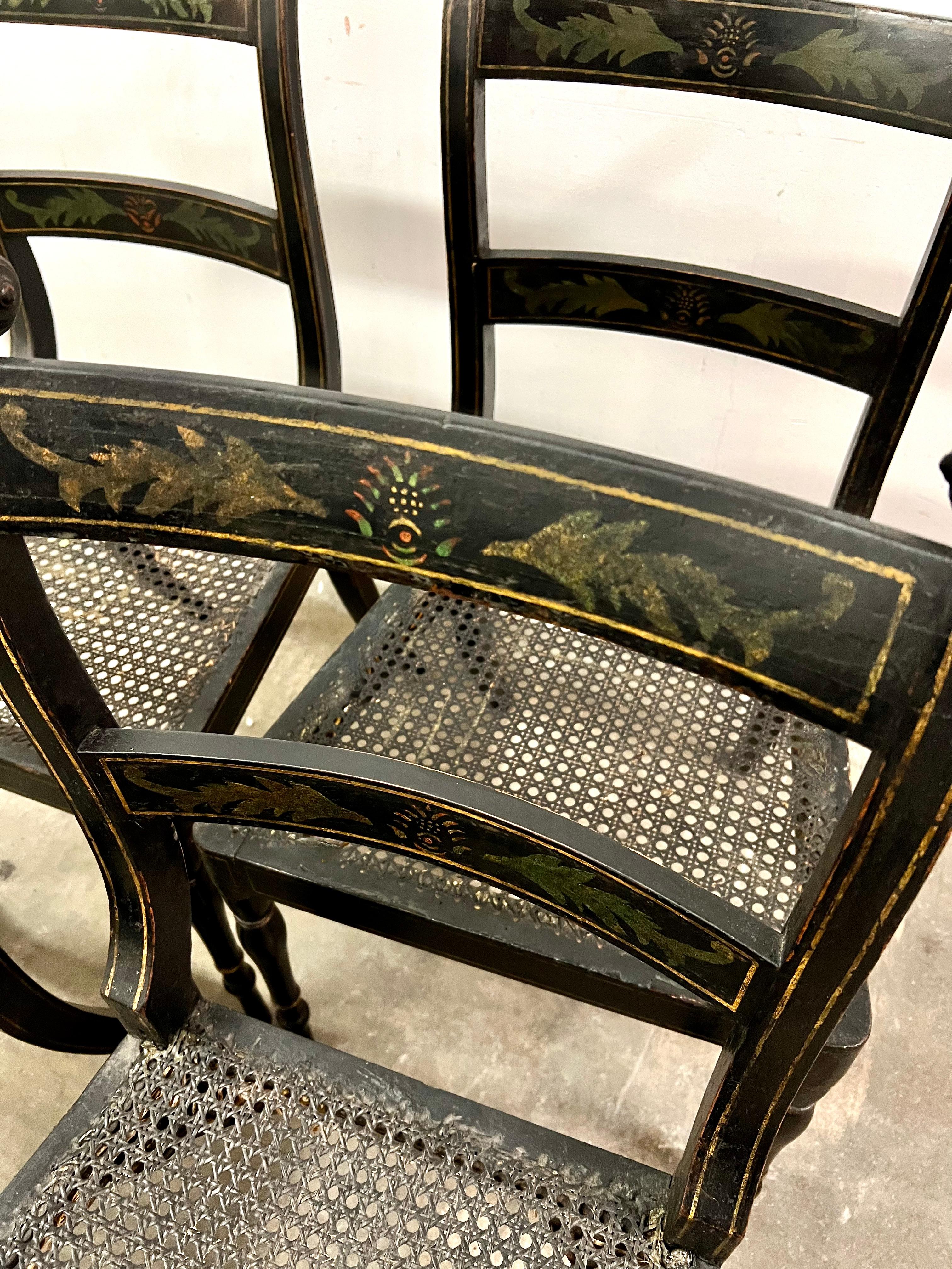4 Stenciled New England Hitchcock Style Chairs with Cane Seats In Good Condition In Los Angeles, CA