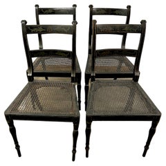 4 Stenciled New England Hitchcock Style Chairs with Cane Seats