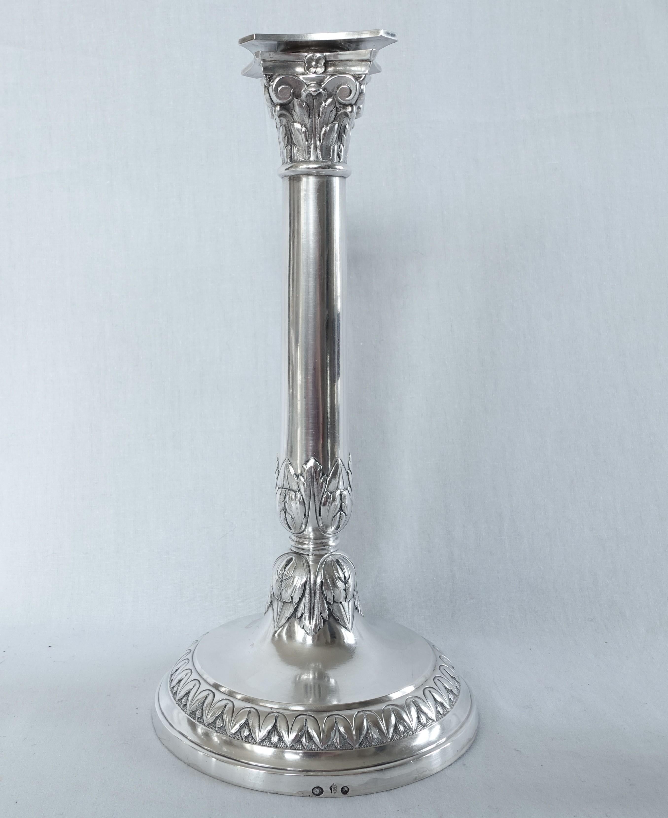4 sterling silver candlesticks - Empire period circa 1810 Belga en venta