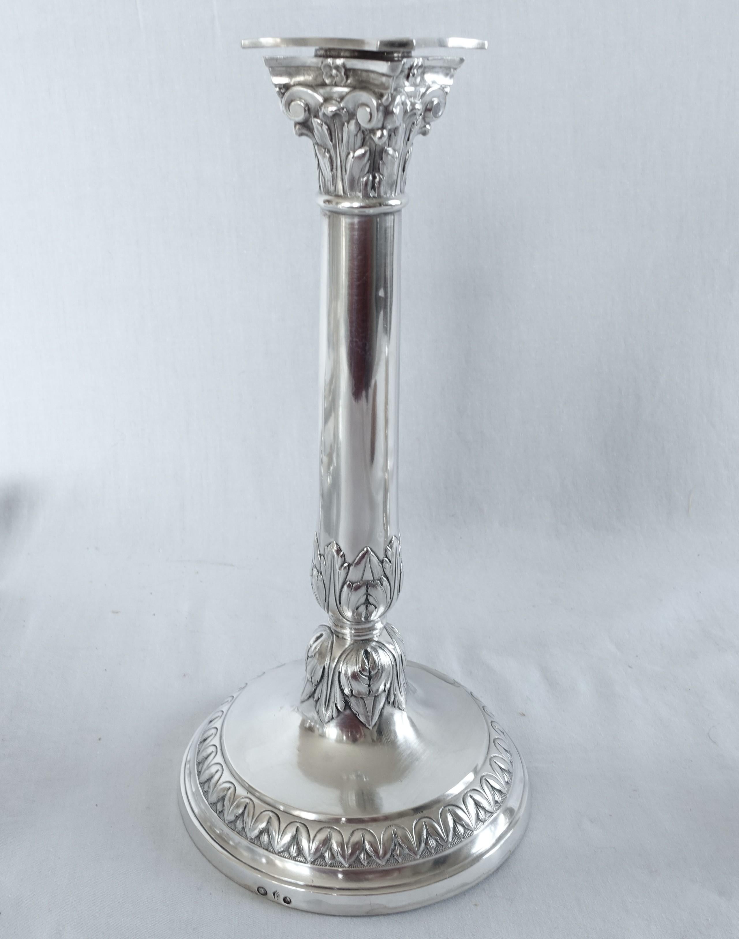 4 sterling silver candlesticks - Empire period circa 1810 en Bueno estado para la venta en GRENOBLE, FR