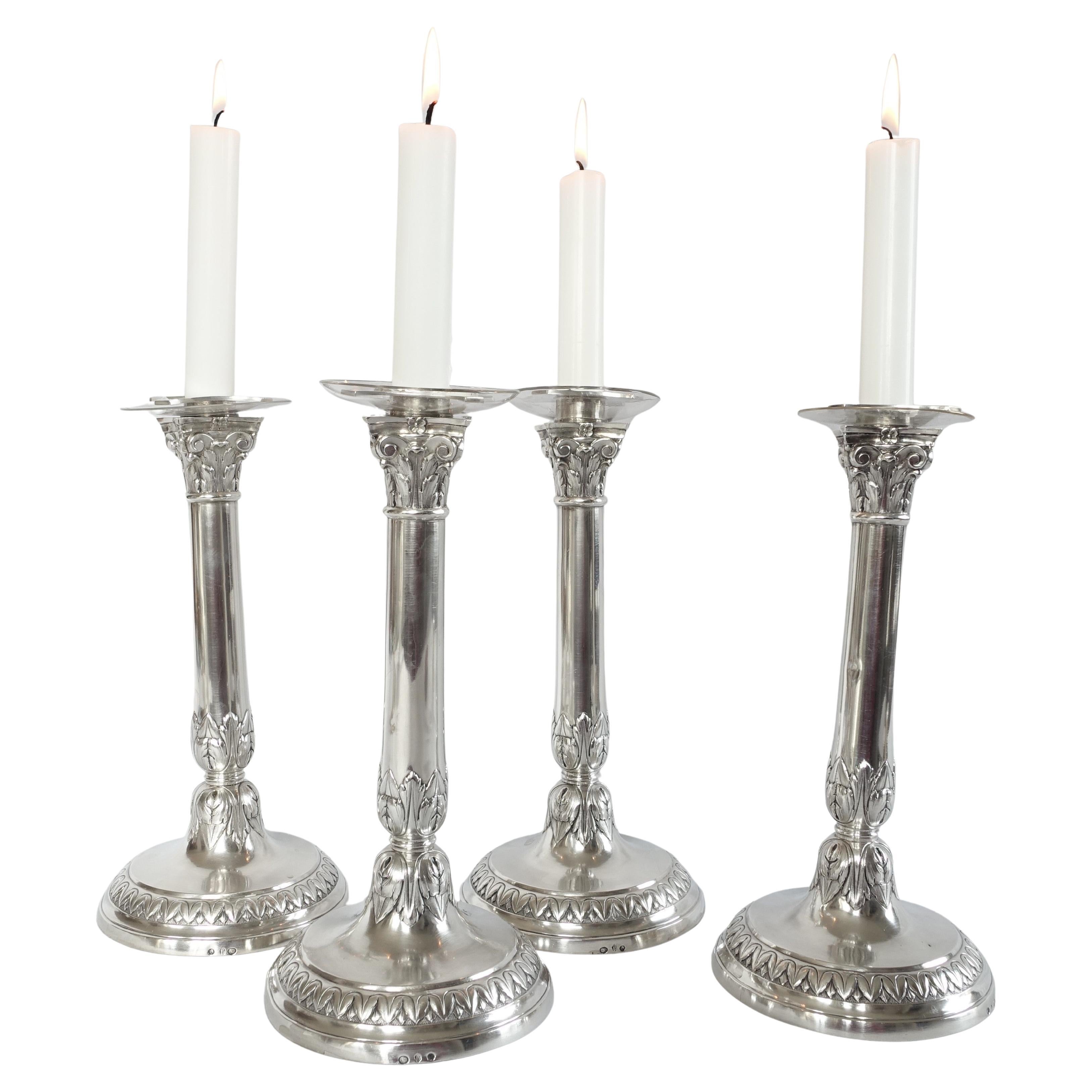 4 sterling silver candlesticks - Empire period circa 1810 en venta