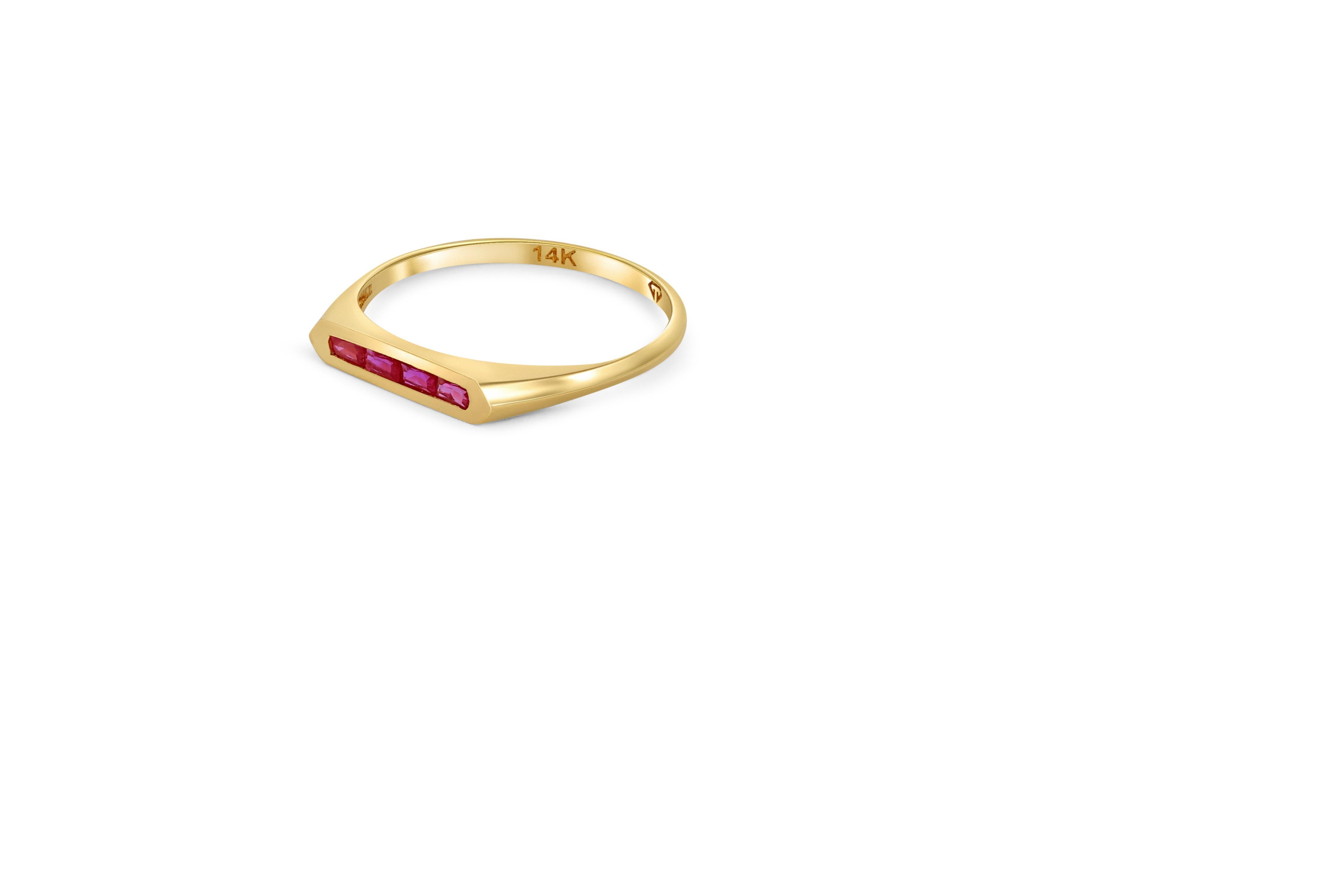 in vendita:  Fascia nuziale in oro 14k con 4 pietre, taglio baguette e rubino 4