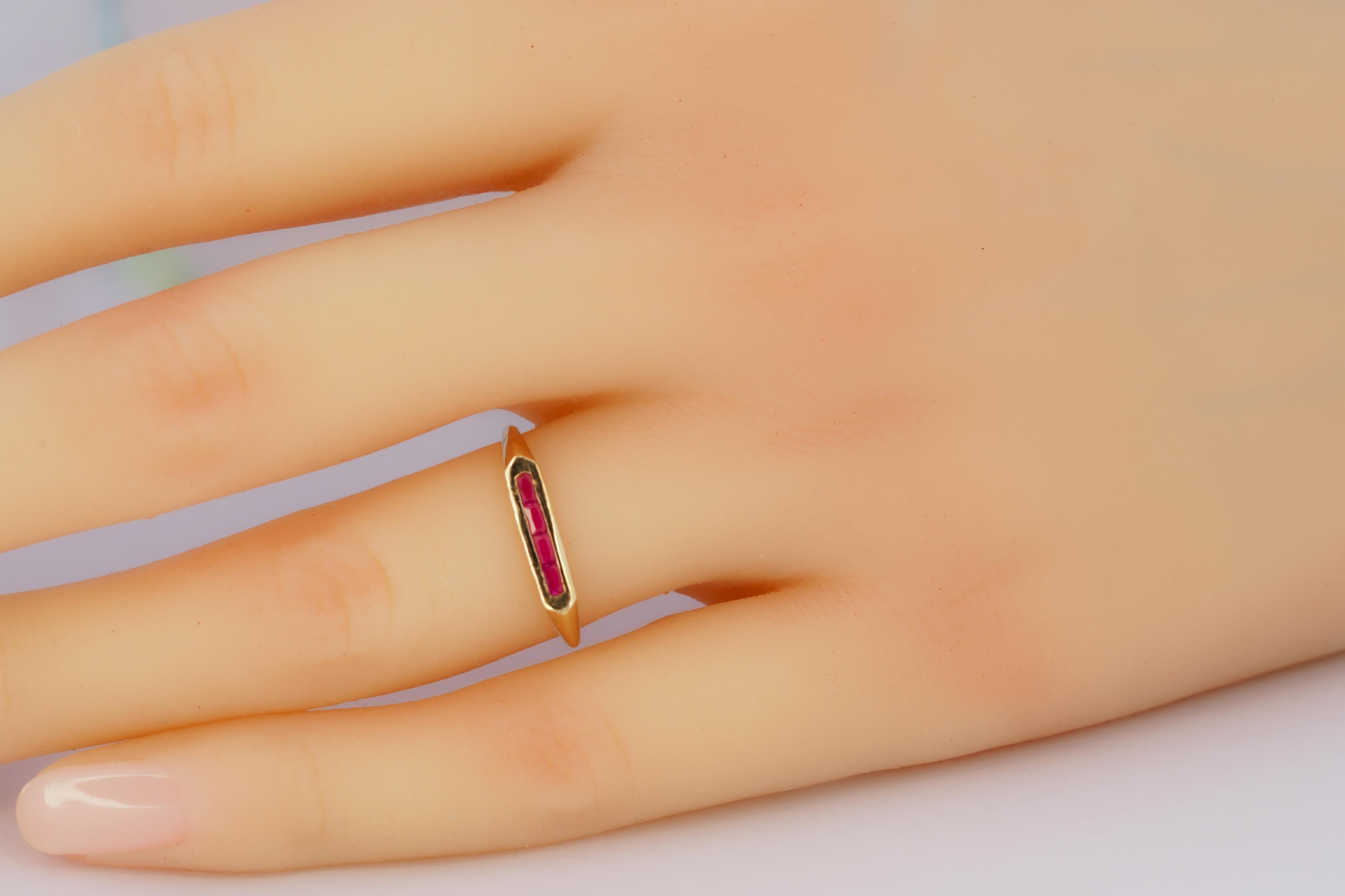 in vendita:  Fascia nuziale in oro 14k con 4 pietre, taglio baguette e rubino 6