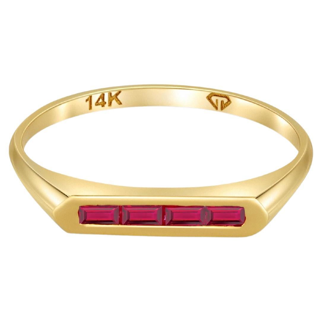4 Stone Bricks Baguette Cut Ruby 14k Gold Wedding Band