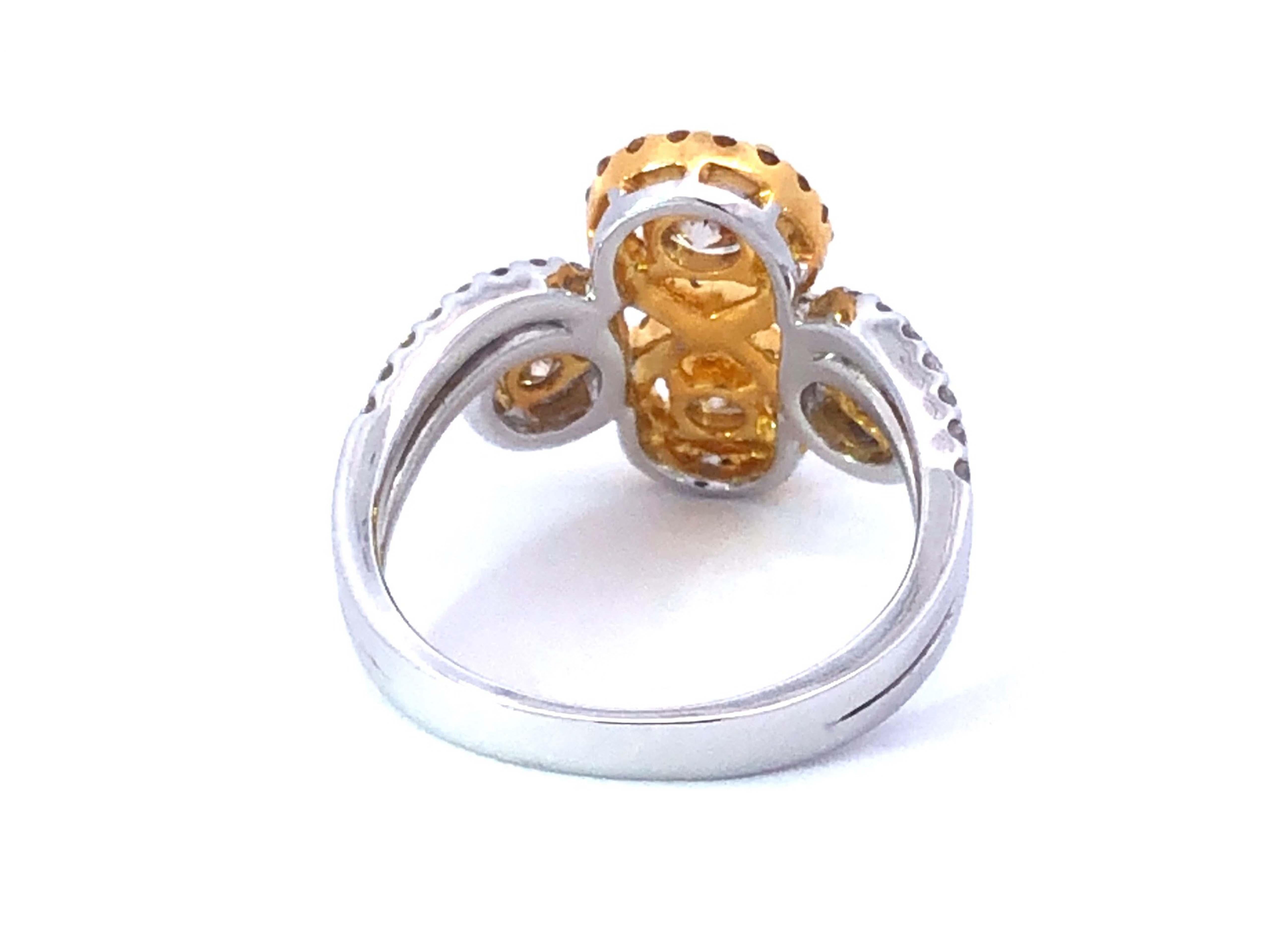 4 Stone Infinity Diamond Ring, Champagne, Yellow and White Diamonds 18K  In Excellent Condition For Sale In Honolulu, HI