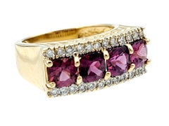 John C. Rinker Rhodolite Garnet and Pavé Diamond Band Ring 14 Karat Yellow Gold