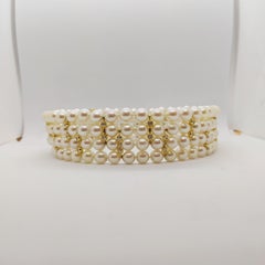 4 Strand AAA Japanese Cultured Pearl Choker with 18 Karat Gold and Diamonds