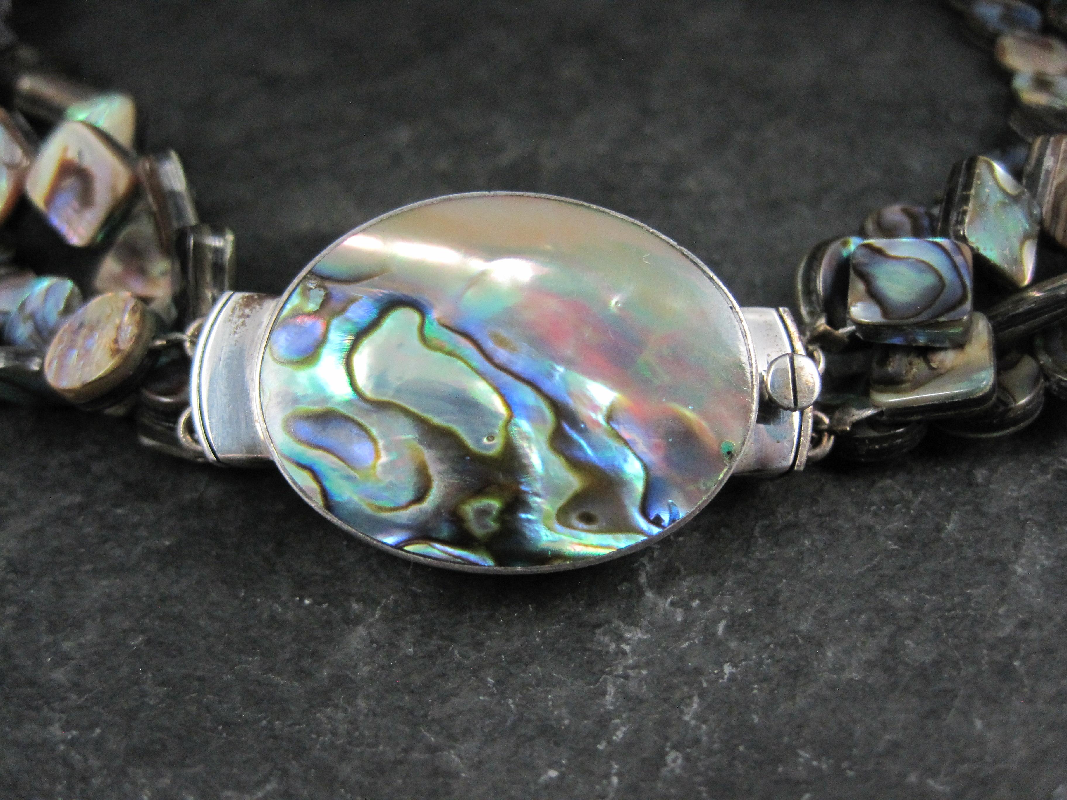 Collana di Abalone a 4 fili con chiusura in argento sterling In condizioni ottime in vendita a Webster, SD