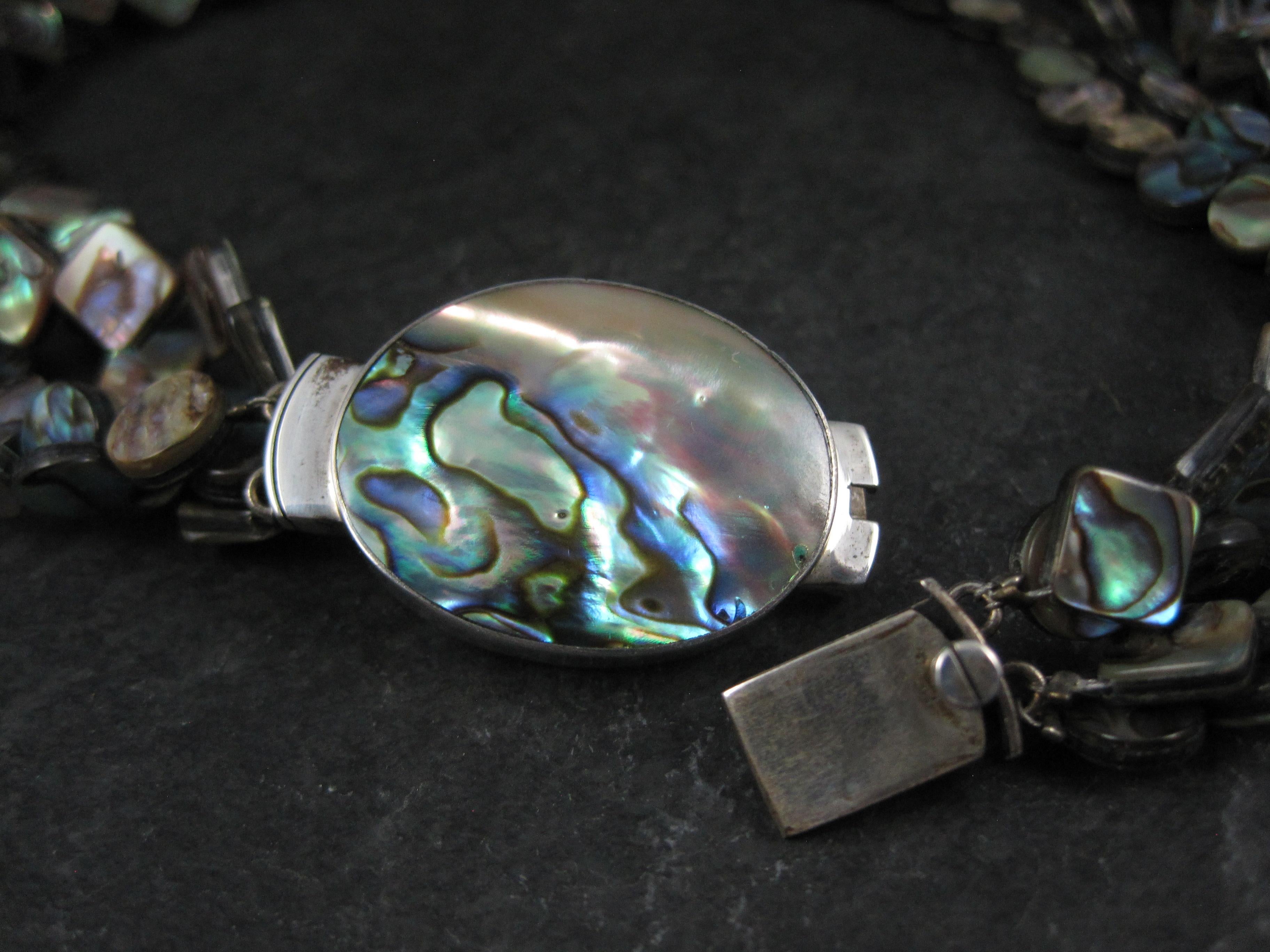 Collana di Abalone a 4 fili con chiusura in argento sterling in vendita 2