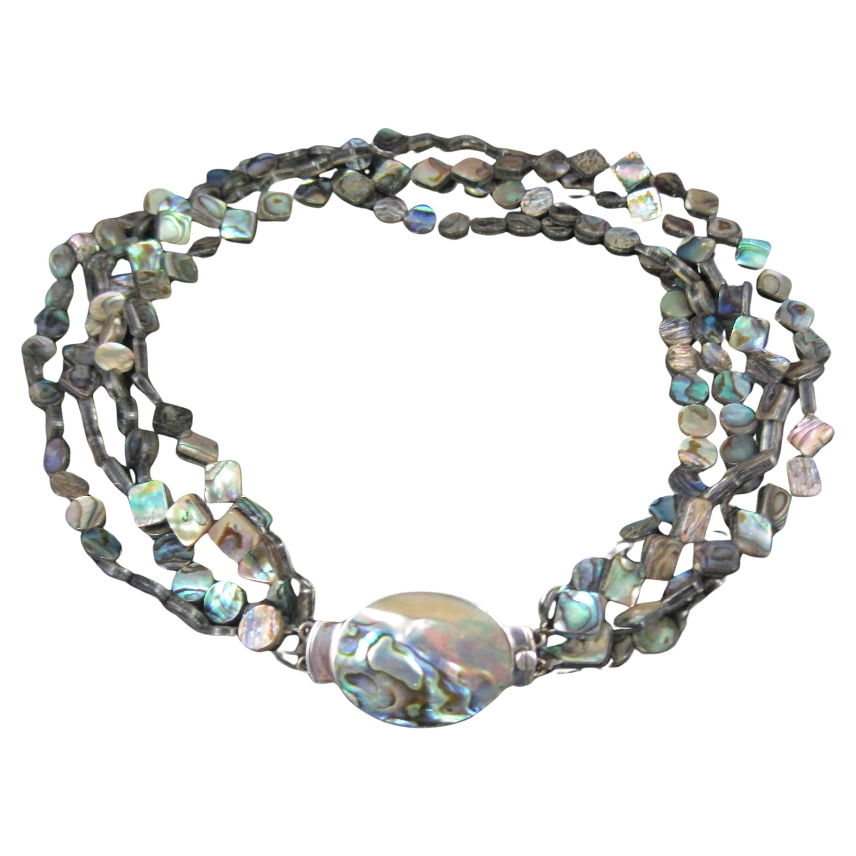 Collana di Abalone a 4 fili con chiusura in argento sterling
