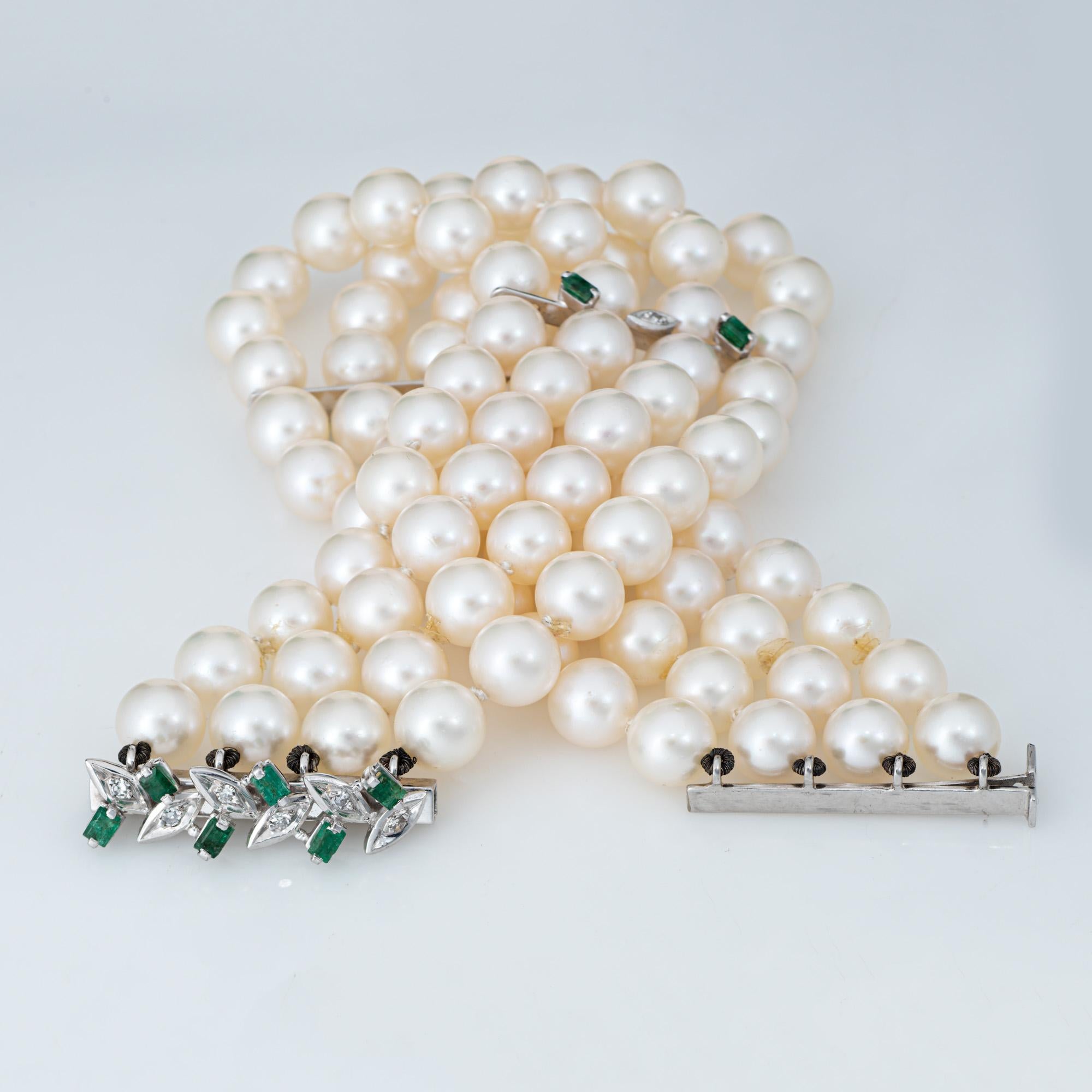 Retro 4 Strand Cultured Pearl Bracelet Vintage Gemstone 18k White Gold 7