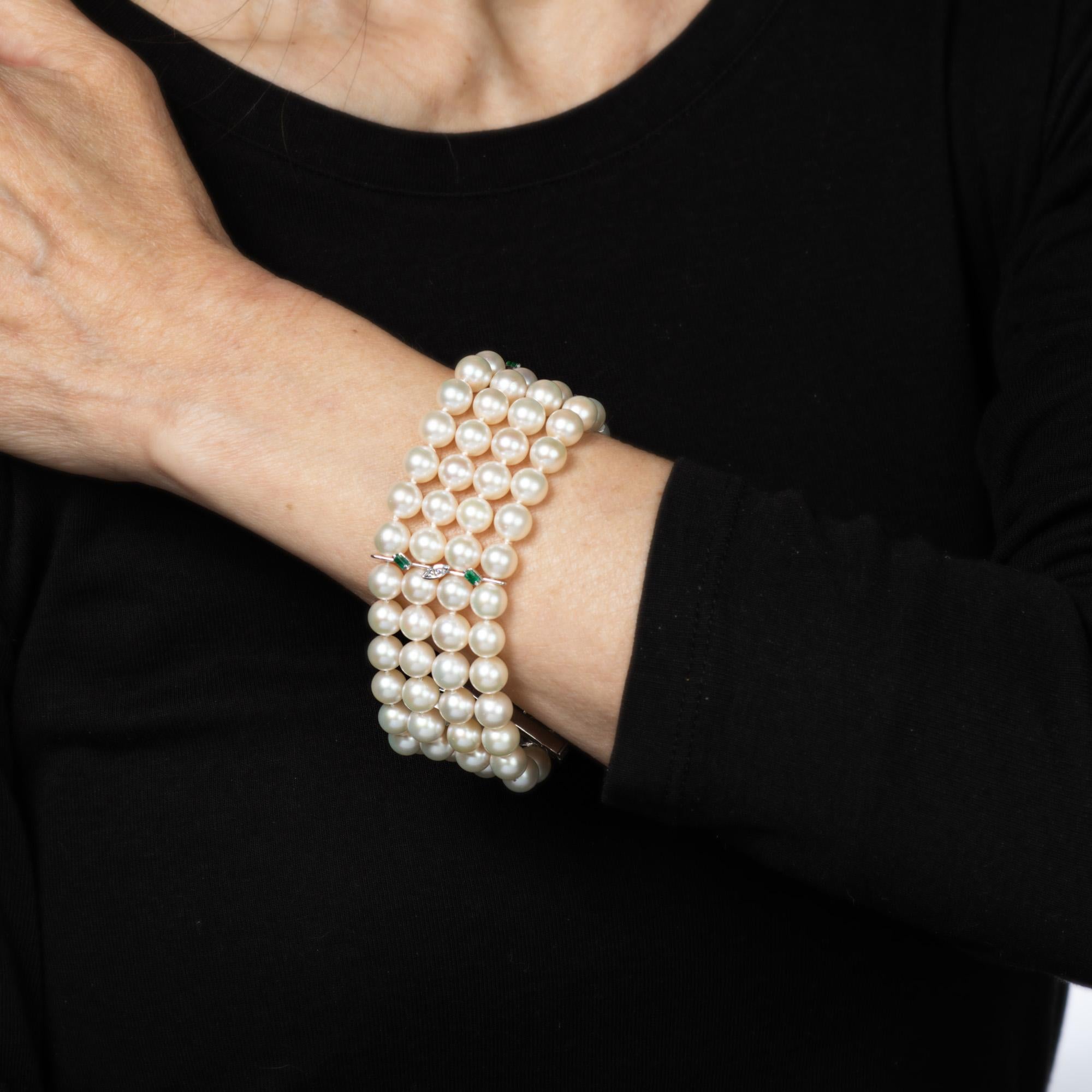 4 Strand Cultured Pearl Bracelet Vintage Gemstone 18k White Gold 7