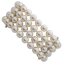 4-Strand Japanese Cultured Pearl Bracelet with 18 Karat Gold & Diamond Bar Clasp