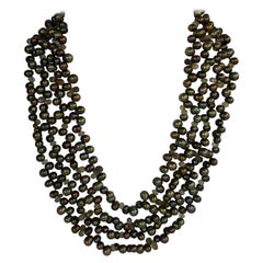 4 Strand Peacock Green Cultured Drop Pearls Smokey Quartz Citrine Necklace