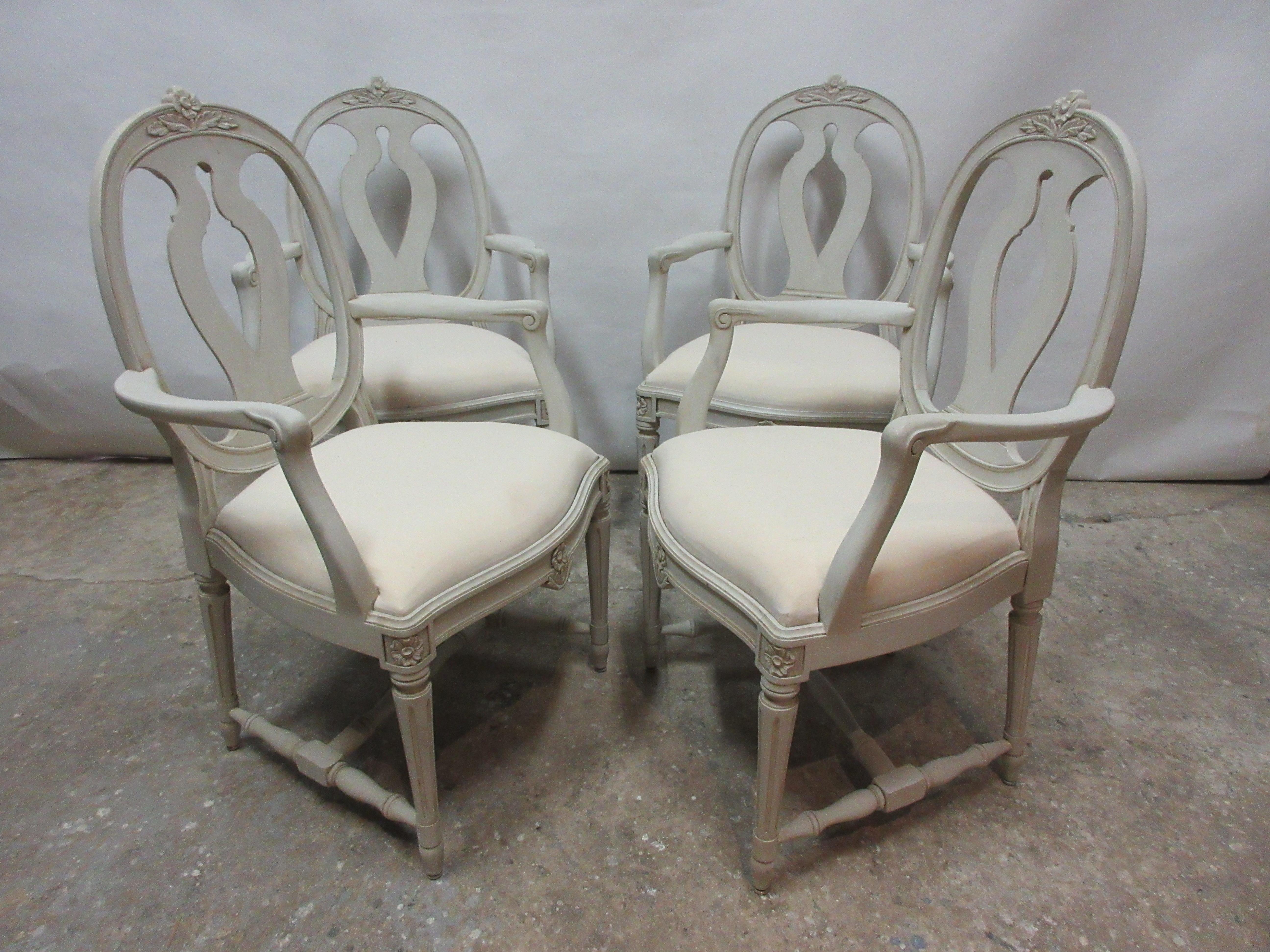 Set of 4 Swedish Gustavian Armchairs In Distressed Condition For Sale In Hollywood, FL