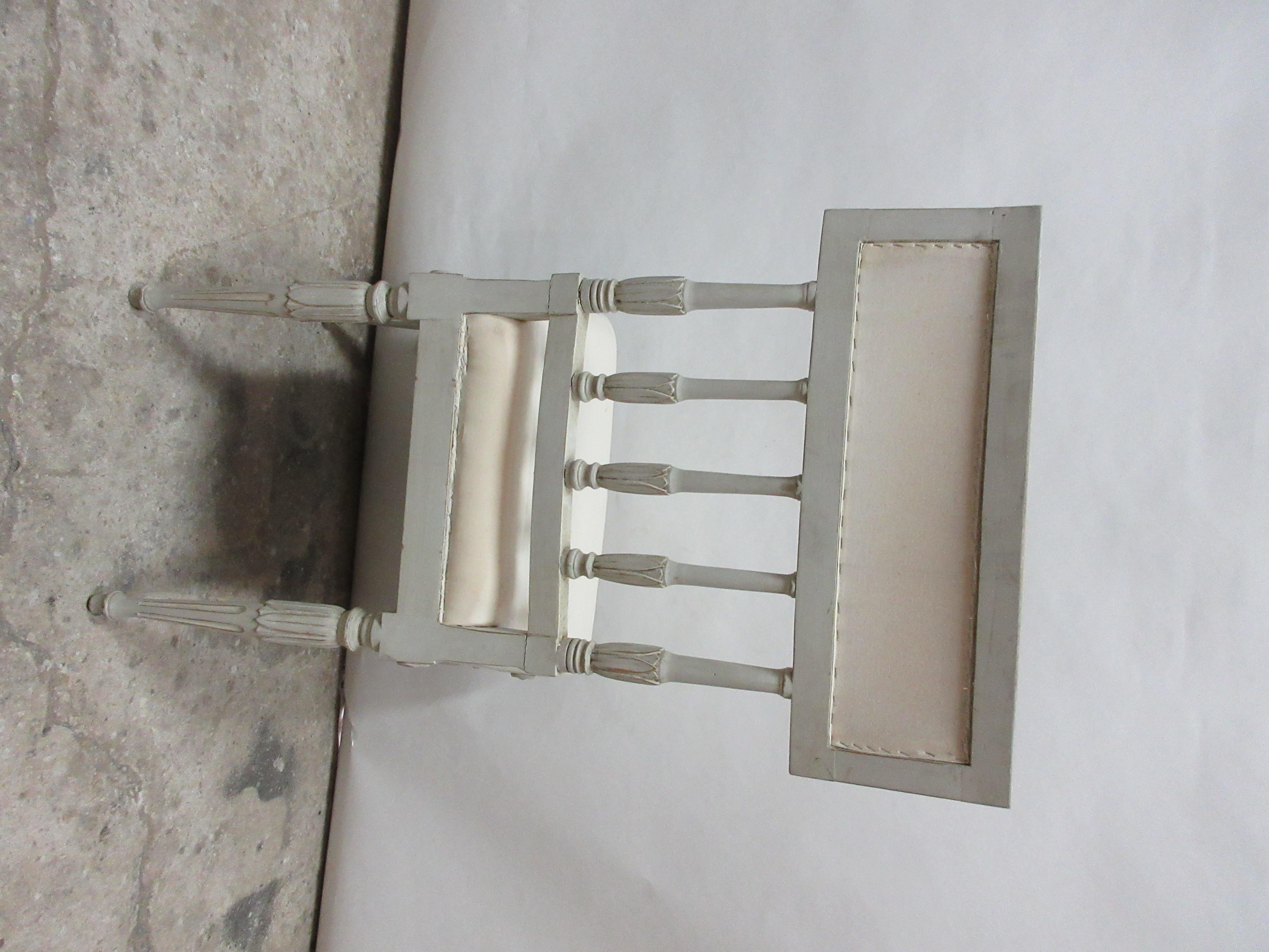 This is a set of 4 Swedish Gustavian side chairs. They have been restored and repainted with milk paints 
