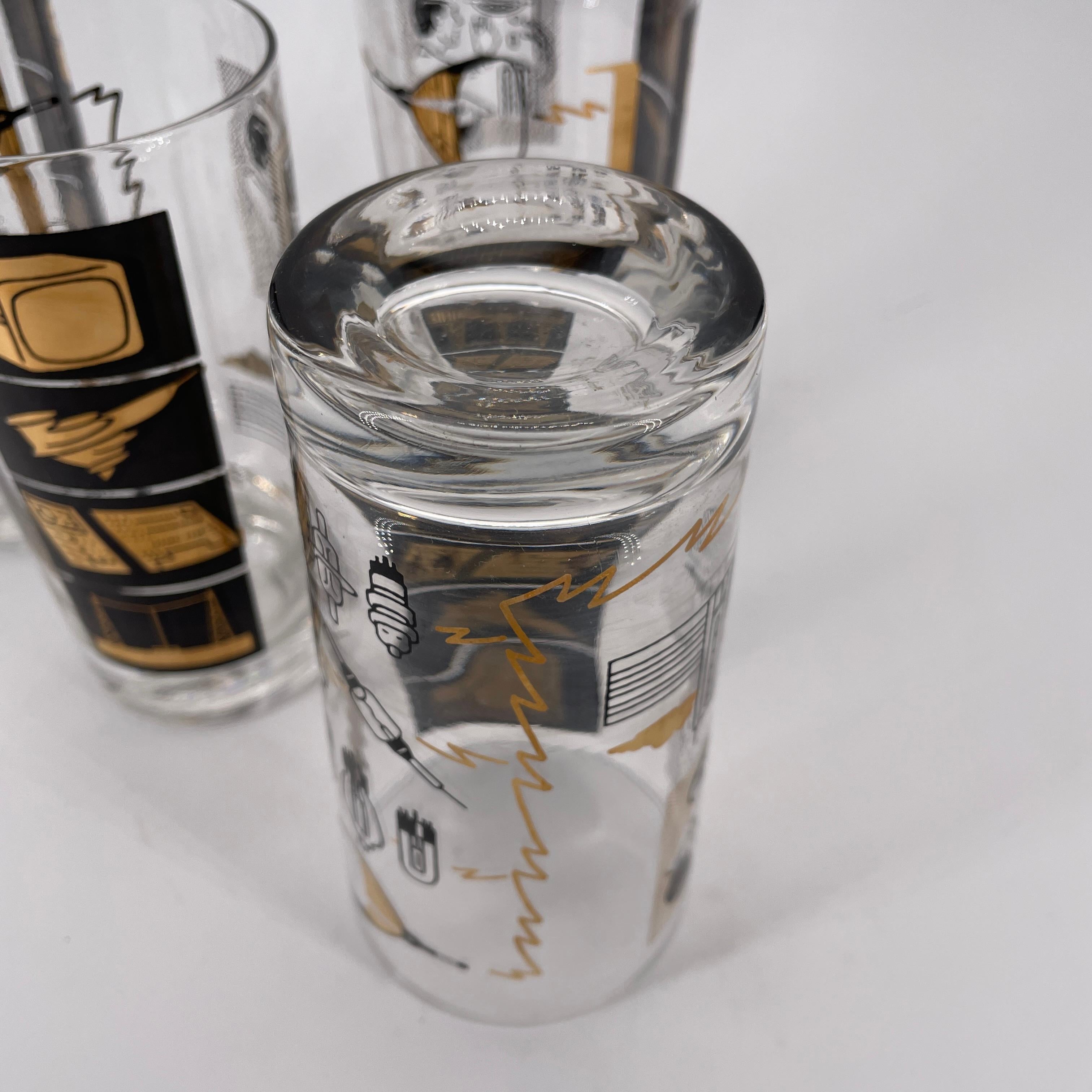 4 vasos de cristal Sylvania Vacuum Tube Barware 1950s Sputnik Television Analog TV en venta 5