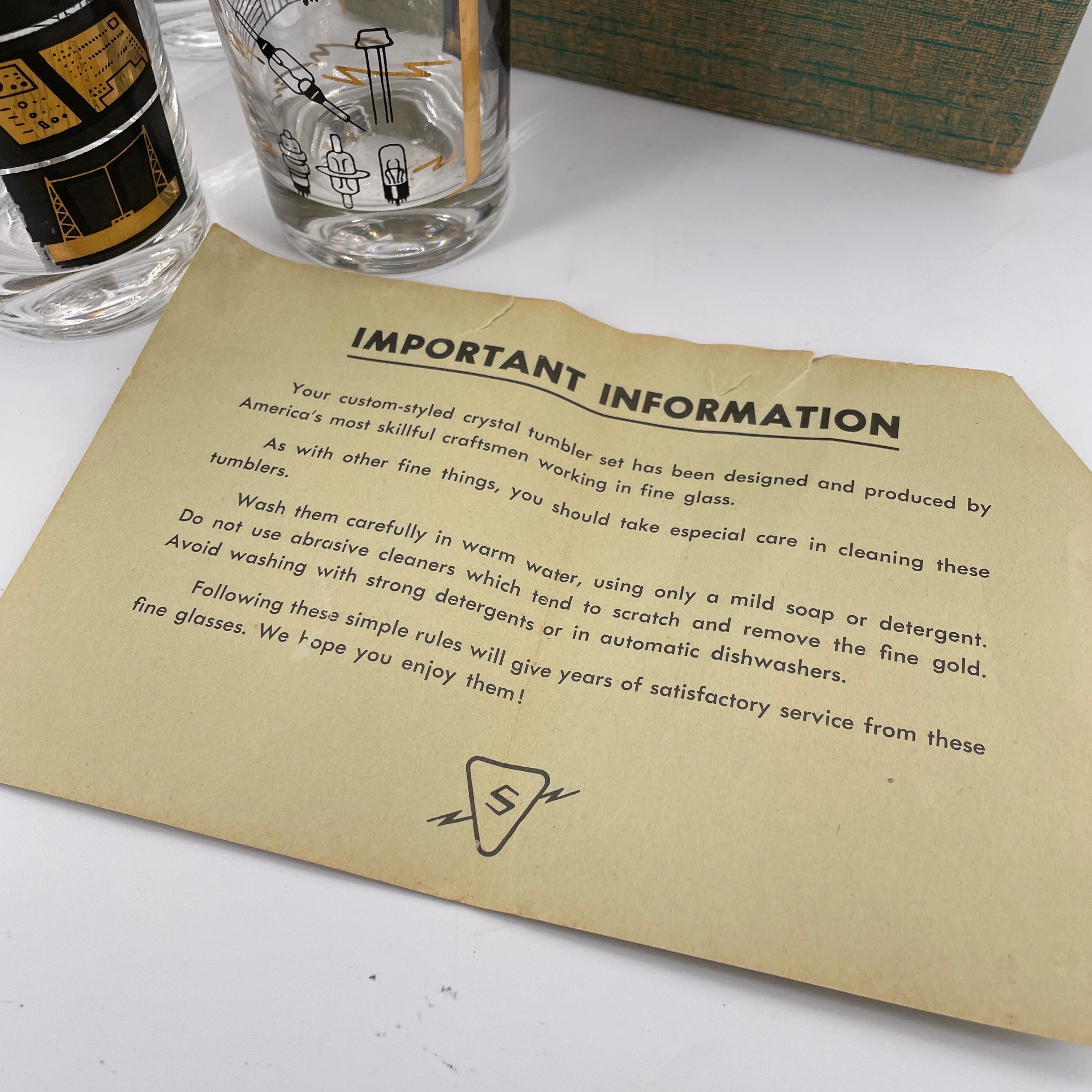 4 vasos de cristal Sylvania Vacuum Tube Barware 1950s Sputnik Television Analog TV en venta 8