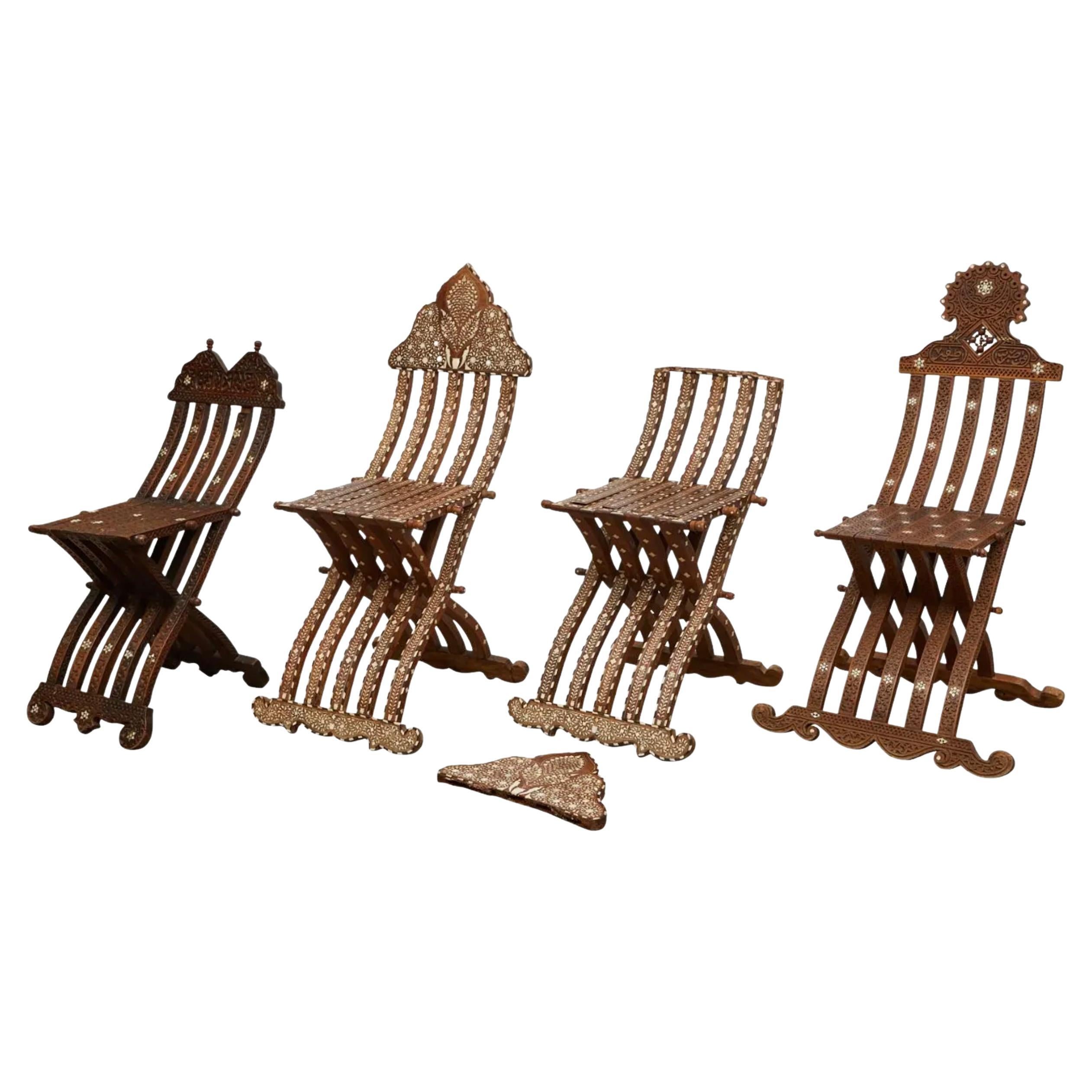 4 Syrian Mother of Pearl Folding Scribe Chairs For Sale
