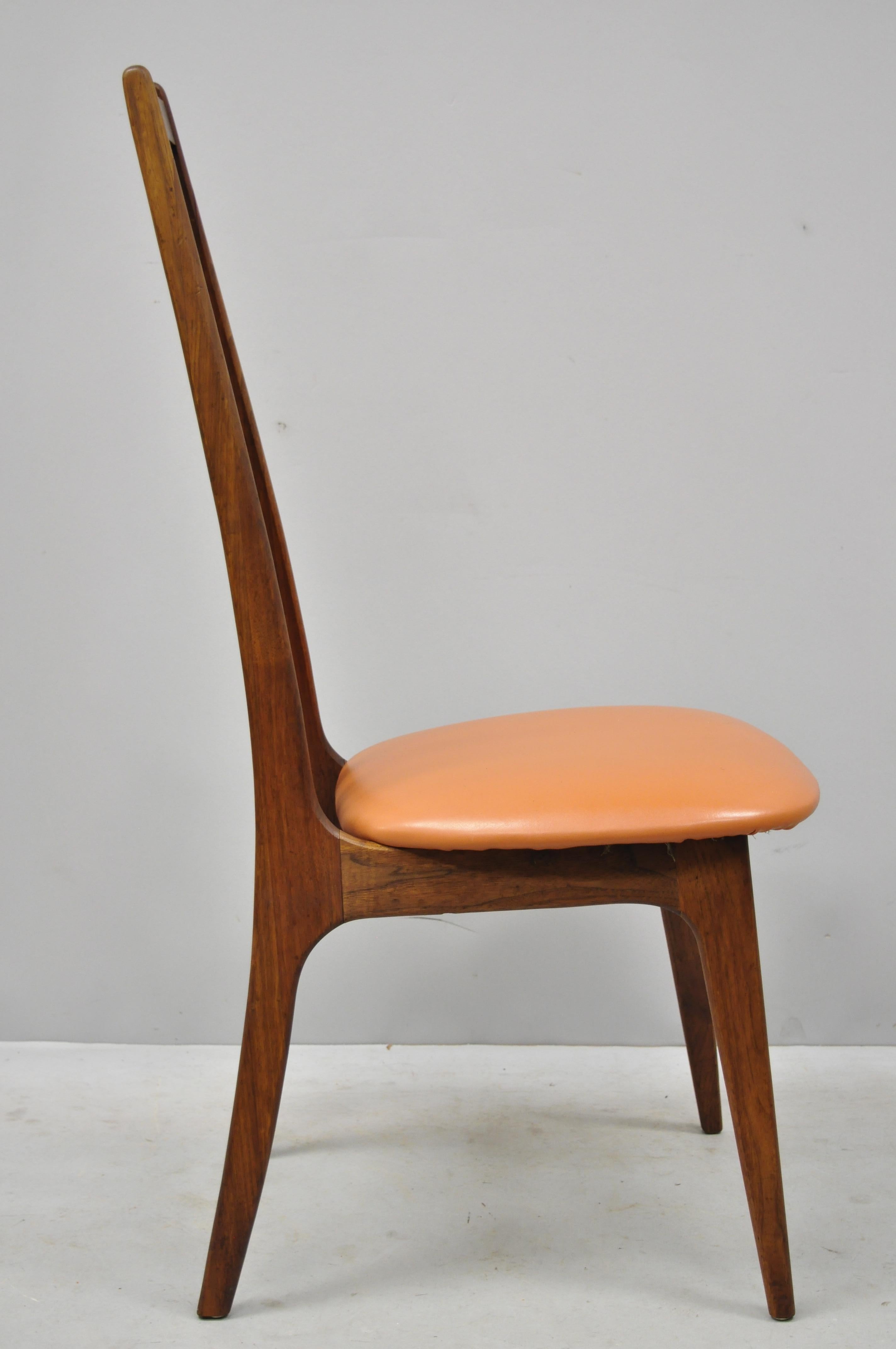 4 Tall Back Vintage Danish Modern Teak Wood Dining Chairs after Adrian Pearsall In Good Condition In Philadelphia, PA